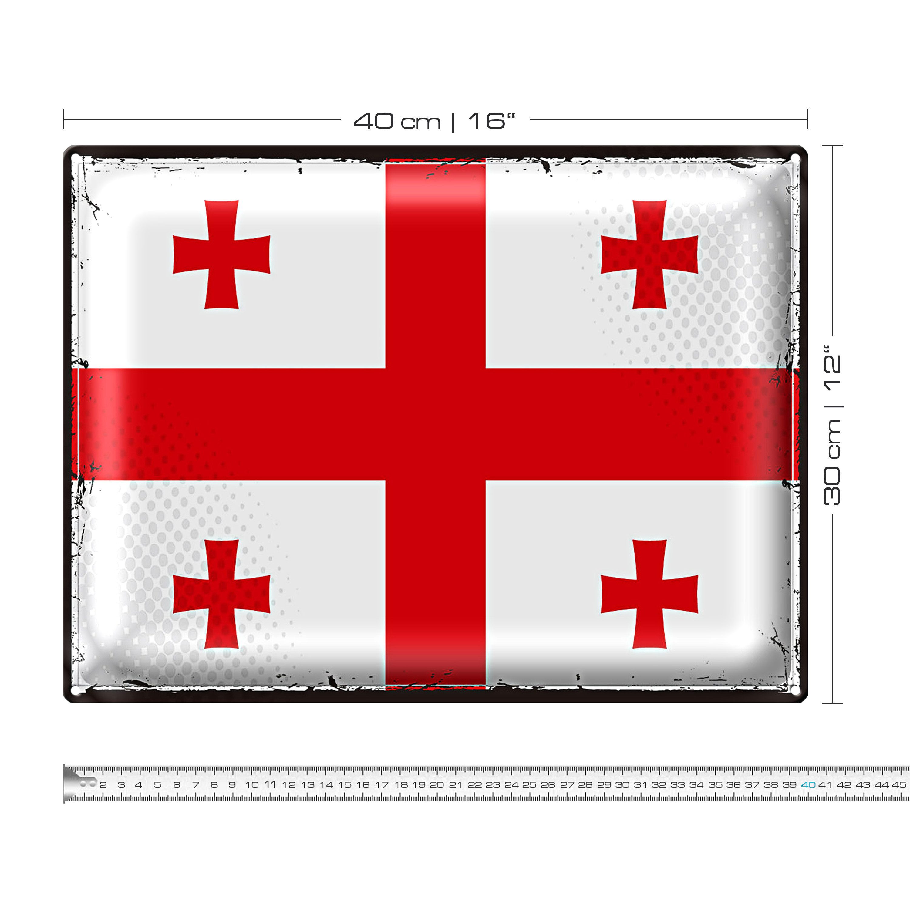 Roomando Metallschild Flagge Georgien 40x30cm Retro Flag of Georgia