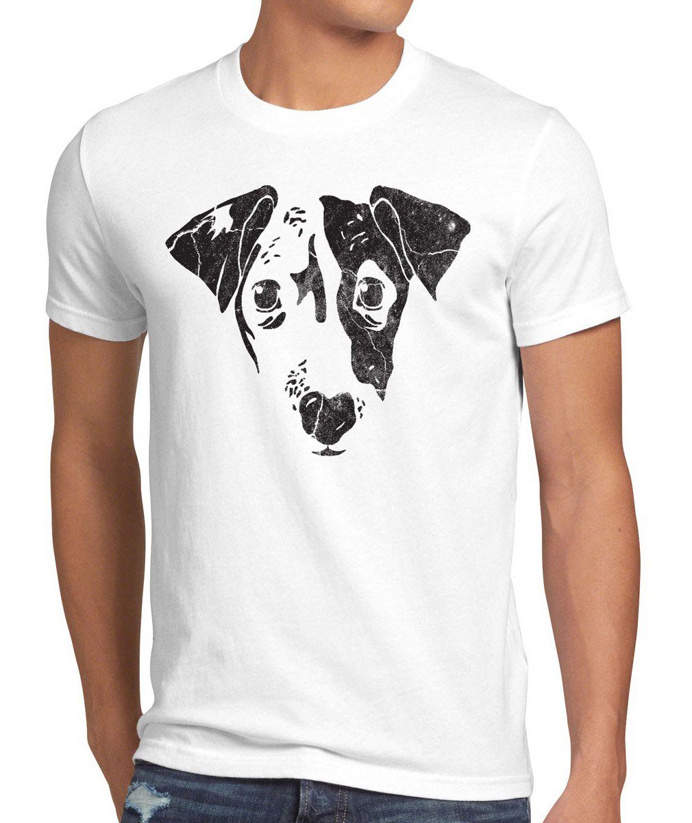 style3 Print-Shirt Herren T-Shirt Dog Hund Haustier Tier jack russel terrier Hundegesicht kopf top weiß