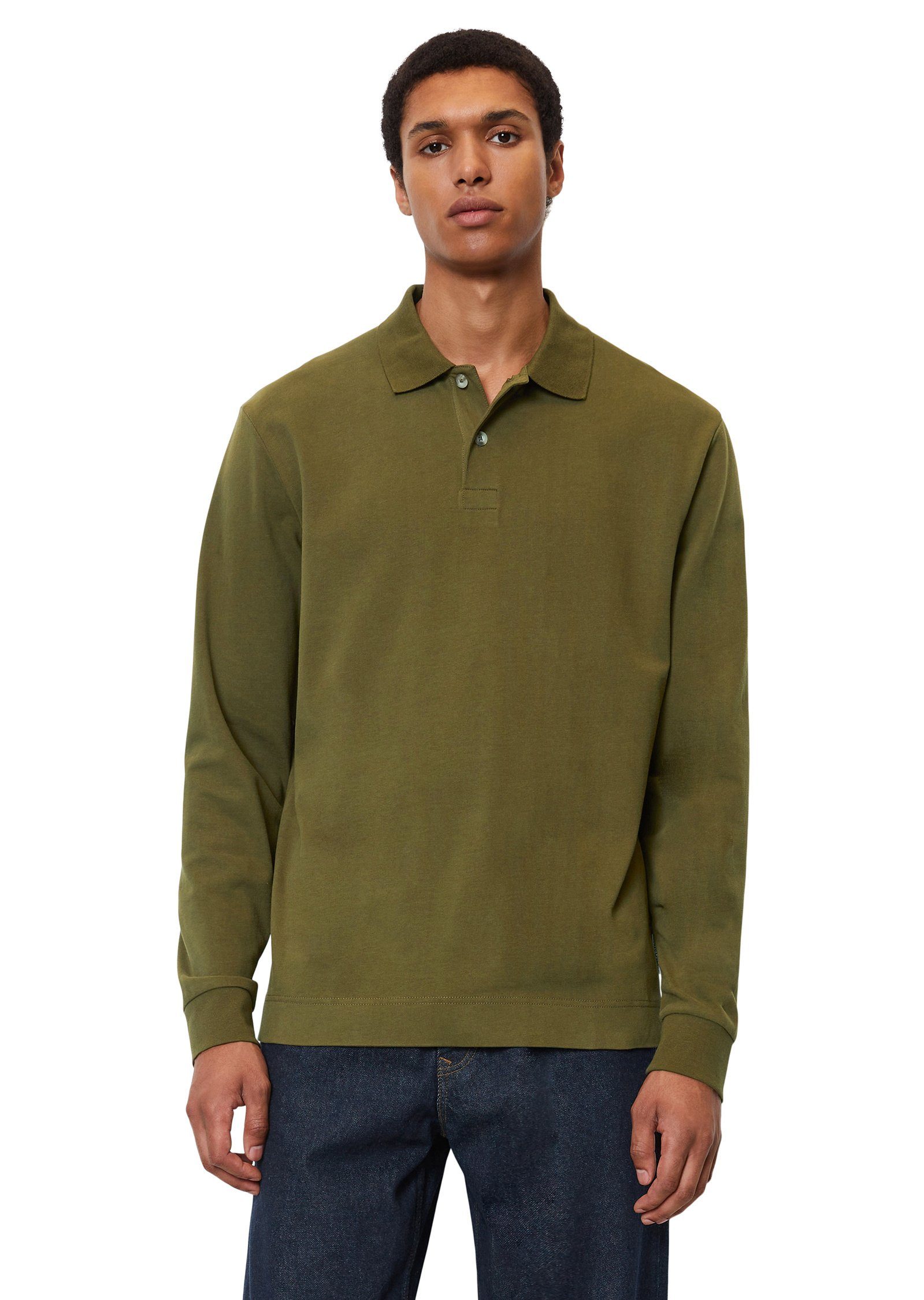 Marc O'Polo Langarm-Poloshirt aus softem Heavy-Jersey grün