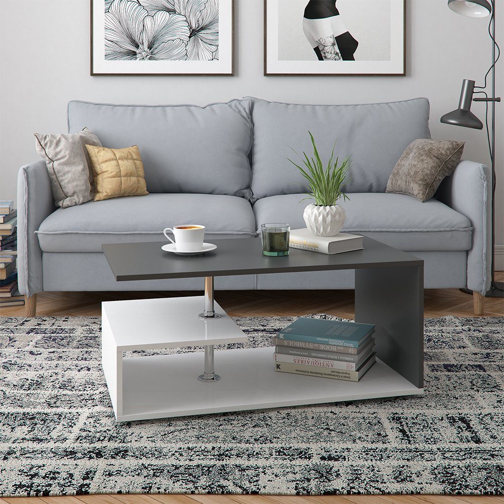 Vicco Couchtisch Guillermo, Weiß/Anthrazit, 91 x 52,6 cm