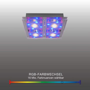 SellTec LED Deckenleuchte LED Deckenleuchte STEFAN eckig, RGB Farbwechsel, verschiedene Lichtmodi, 4xGU10 / 3,00 Watt, warmweiß, RGB-Farbwechsel, LED warmweiß, RGB Farbe, Fernbedienung