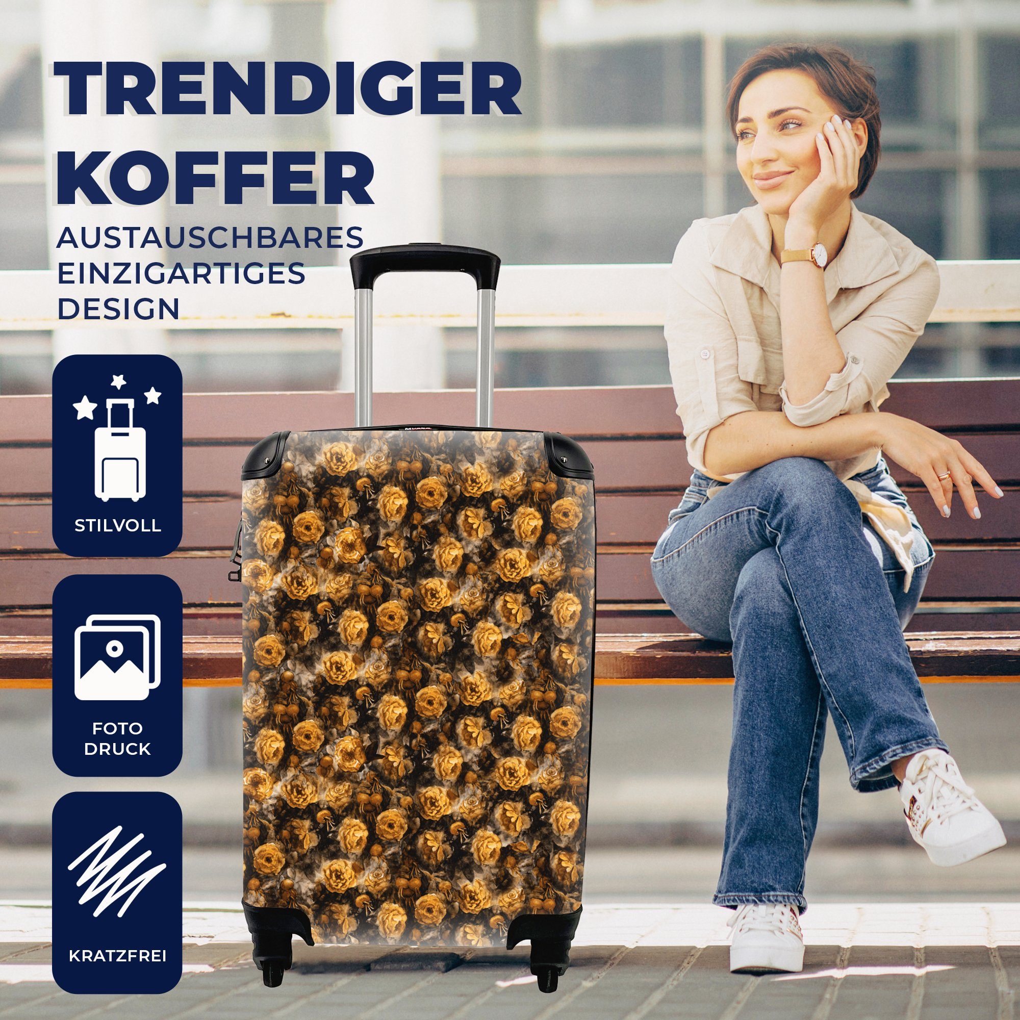 Rollen, rollen, Blumen Handgepäckkoffer MuchoWow - Handgepäck Trolley, mit Reisekoffer für - Aquarell, 4 Reisetasche Ferien, Rosen