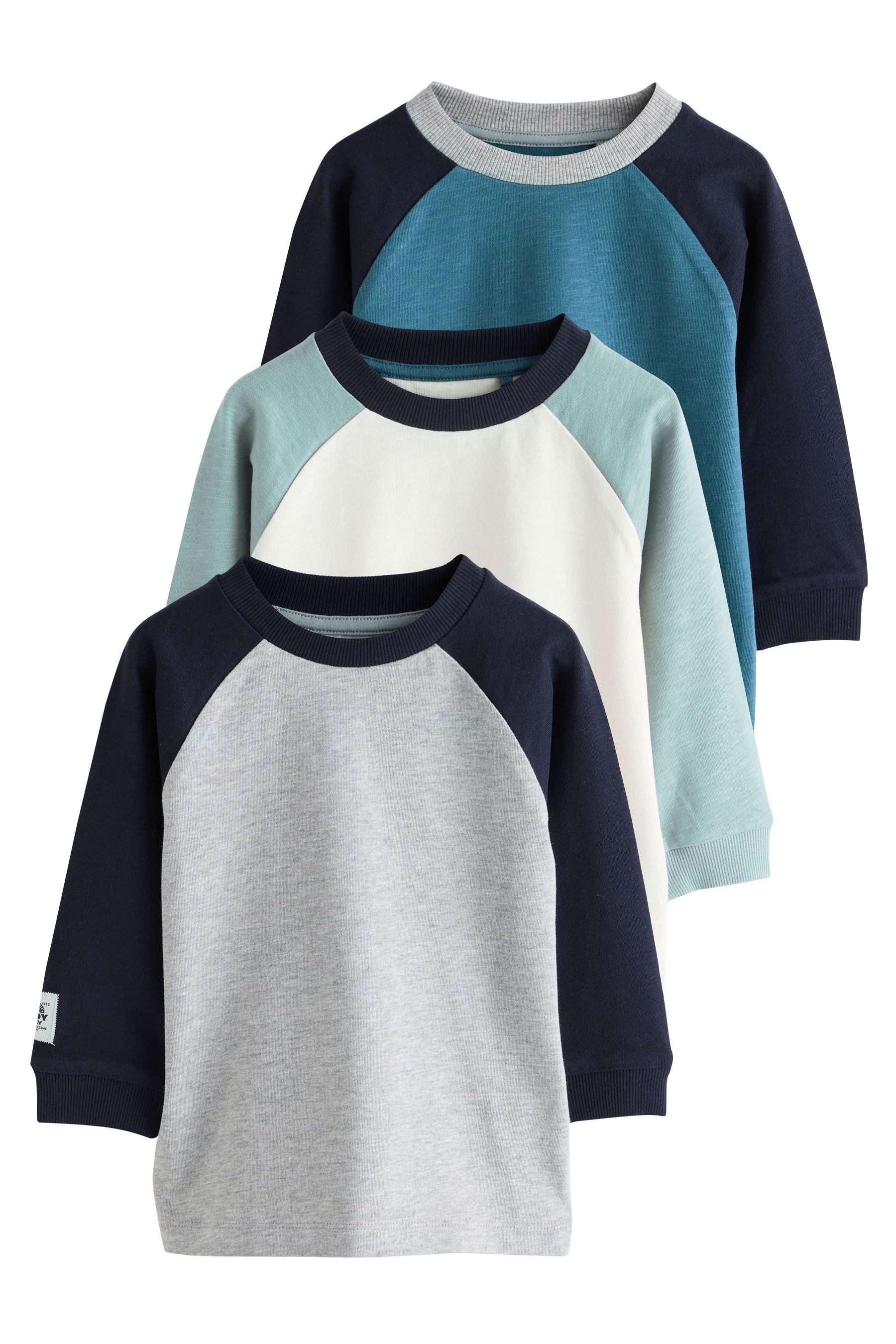 Next T-Shirt 3 x Langarmshirts mit Struktur (3-tlg)