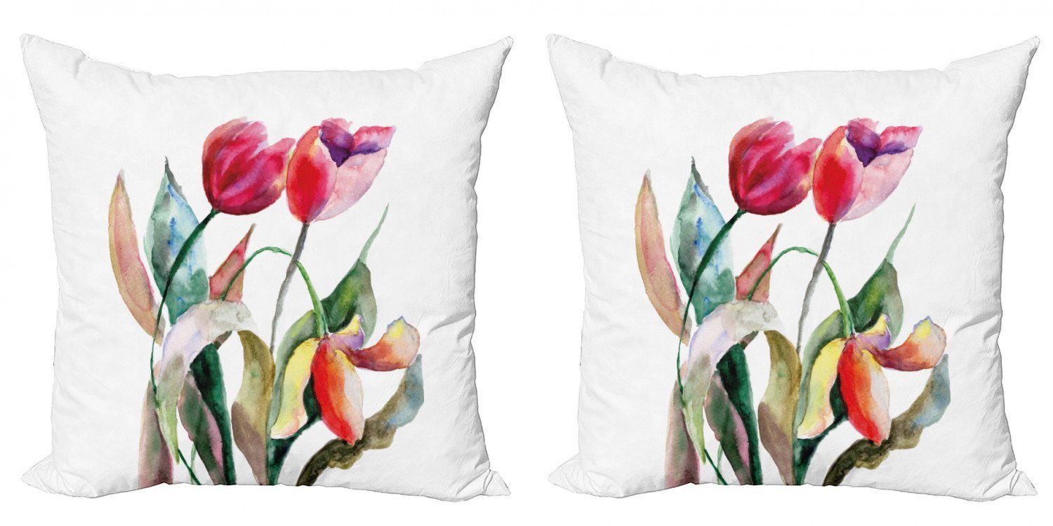 Aquarell Kunst Tulpe-Blumen Kissenbezüge Abakuhaus Modern Doppelseitiger Stück), (2 Accent Digitaldruck,