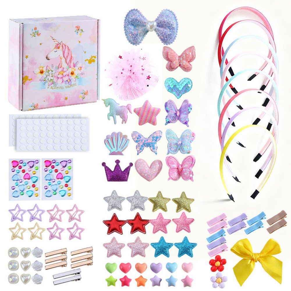 CLTYQ Kreativset Geschenkset für Mädchen-Haarreif, Bastelset, Kinder-Schmuck, (89-tlg), Bastelspaß, 4–8 Jahre, Geburtstagsgeschenk, DIY Haarschmuck