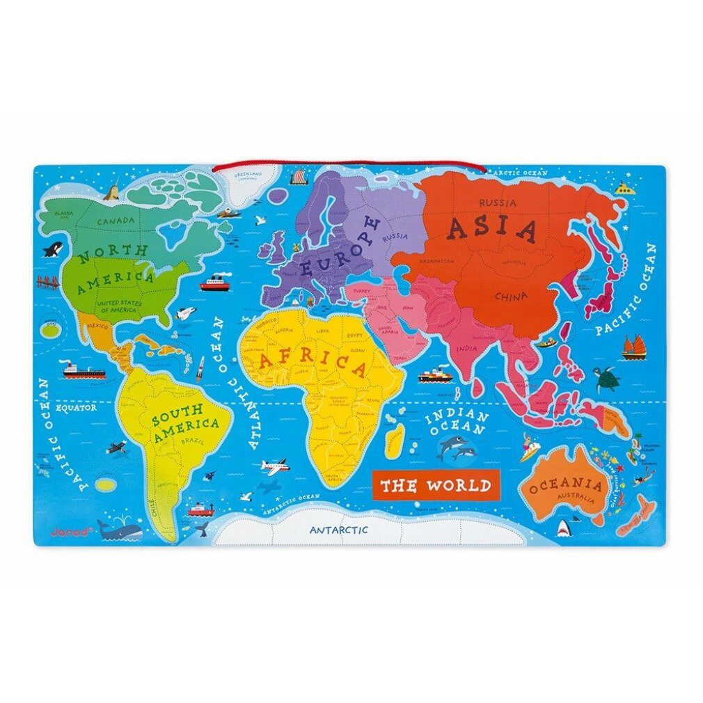 Janod Puzzle Magnetische Weltkarte auf Englisch, Puzzleteile