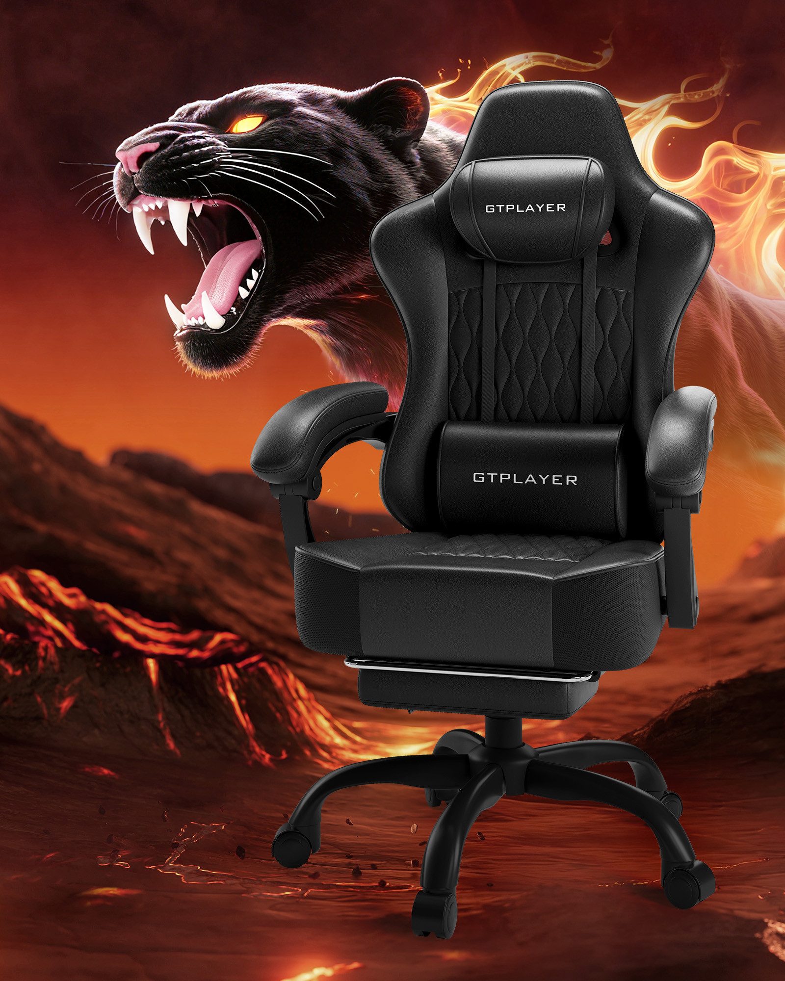GTPLAYER Gaming-Stuhl Bürostuhl, Ergonomischer Pc Stuhl, Höhenverstellbarer Drehstuhl, mit Synchronmechanik und extradicker Sitzfläche