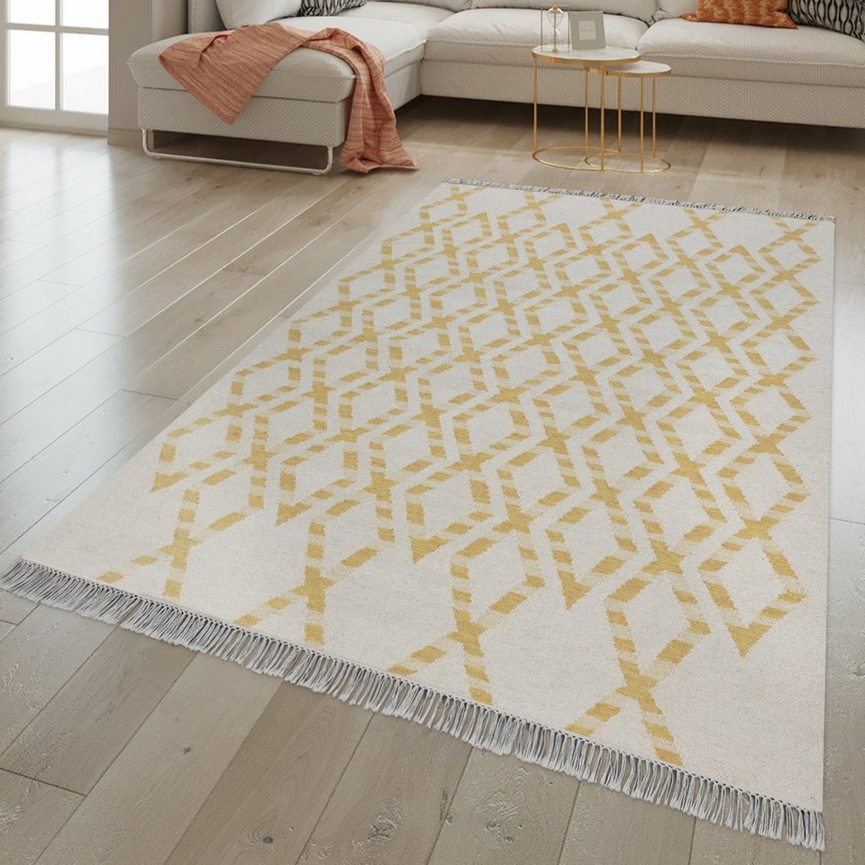 Orientteppich Wohnzimmer Teppich Handgewebt Geometrisches Skandi Design, TT  Home, rechteckig, Höhe: 12 mm, handgewebt
