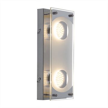 etc-shop LED Wandleuchte, Leuchtmittel inklusive, Warmweiß, Wandleuchte Glas Wandlampe Chrom Wohnzimmerleuchte Wand, Stahl