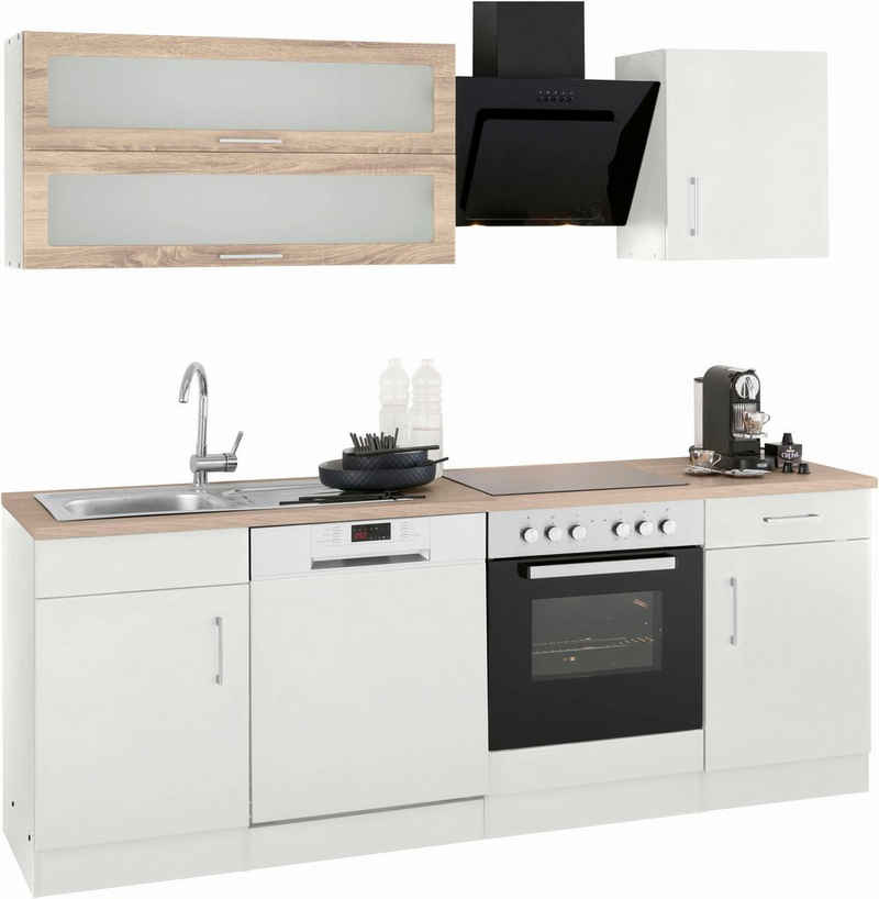 HELD MÖBEL Küchenzeile Utah, mit E-Geräten, Breite 220 cm mit farblich abgesetztem Hängeschrank