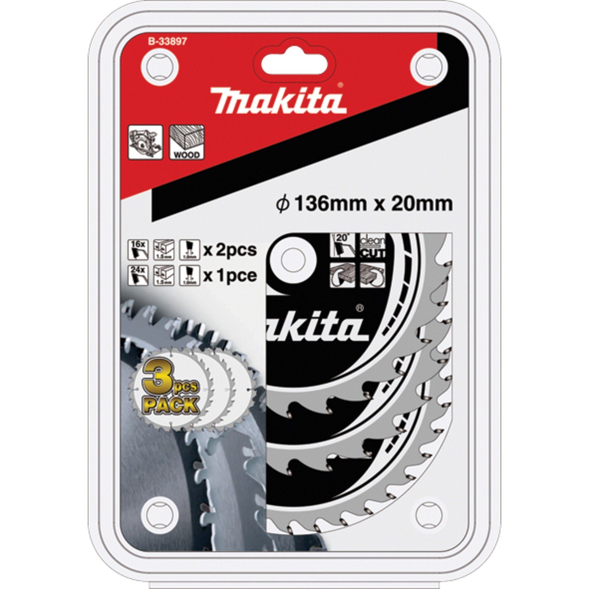 Makita Sägeblatt Makita Kreissägeblatt-Satz B-33897, Ø 136mm, 16Z /
