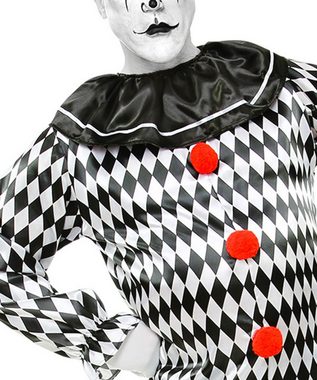Karneval-Klamotten Clown-Kostüm Karneval Herren Clown Narr schwarz weiß Harlekin, Overall Faschings-Clown mit roten Knöpfen