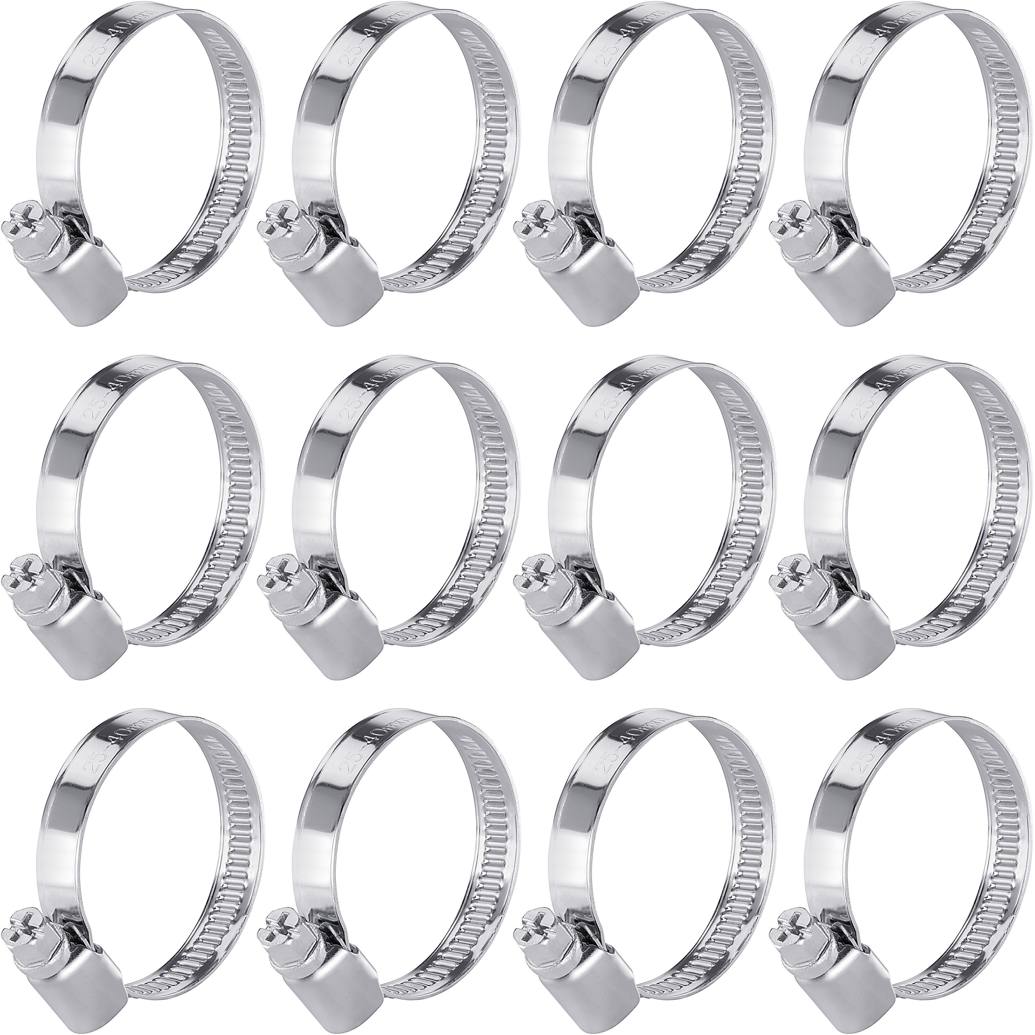 Poppstar Schlauchschelle Edelstahl Schlauchschellen verstellbar (Bandbreite 9 mm), (Spannbereich 25-40 mm, 12-St), Rohrschellen-Set mit hoher Zugkraft