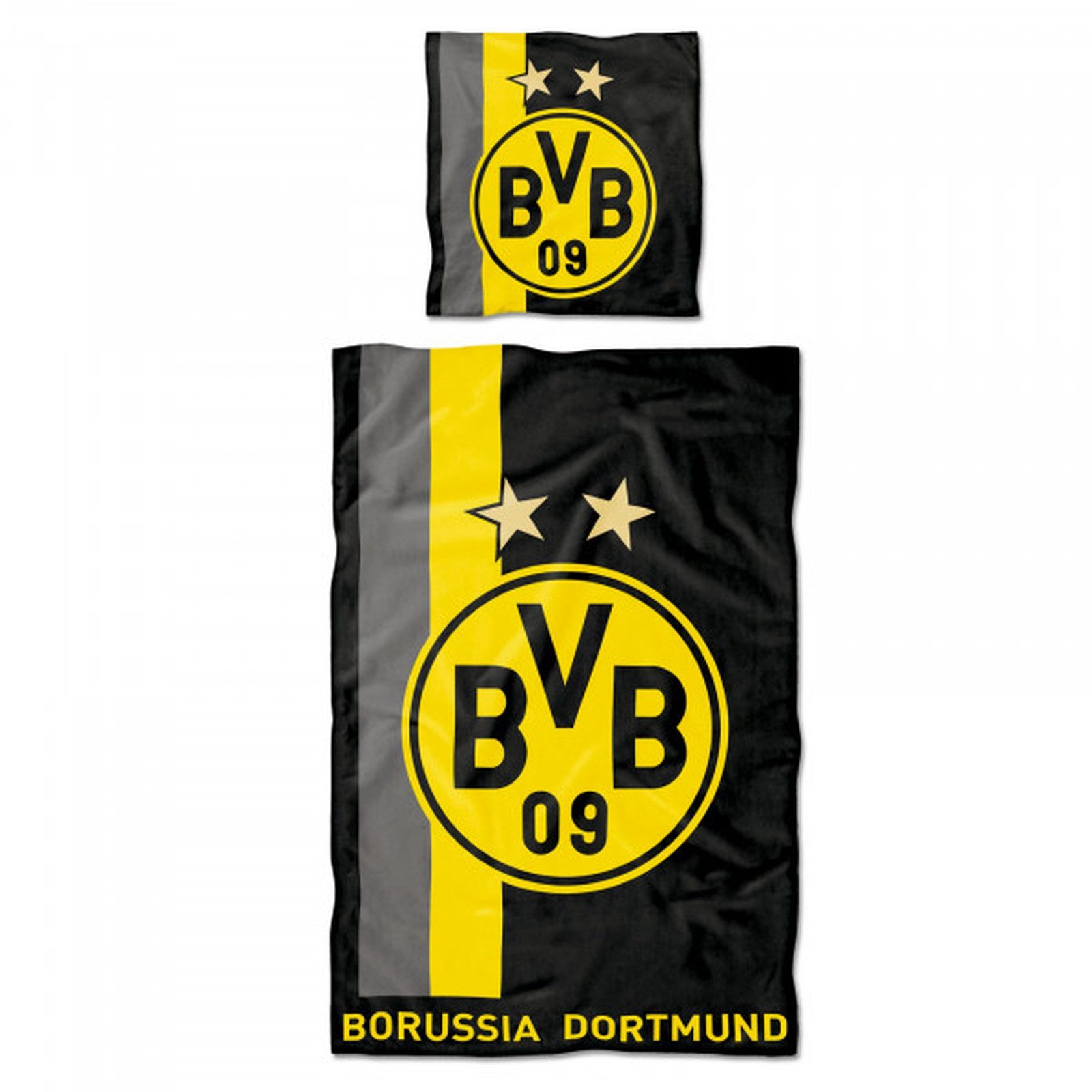 PUMA Bettwäsche BVB Bettwäsche mit Streifenmuster 135 x 200 cm, 100% Baumwolle, 1 teilig, angenehmes Hautgefühl