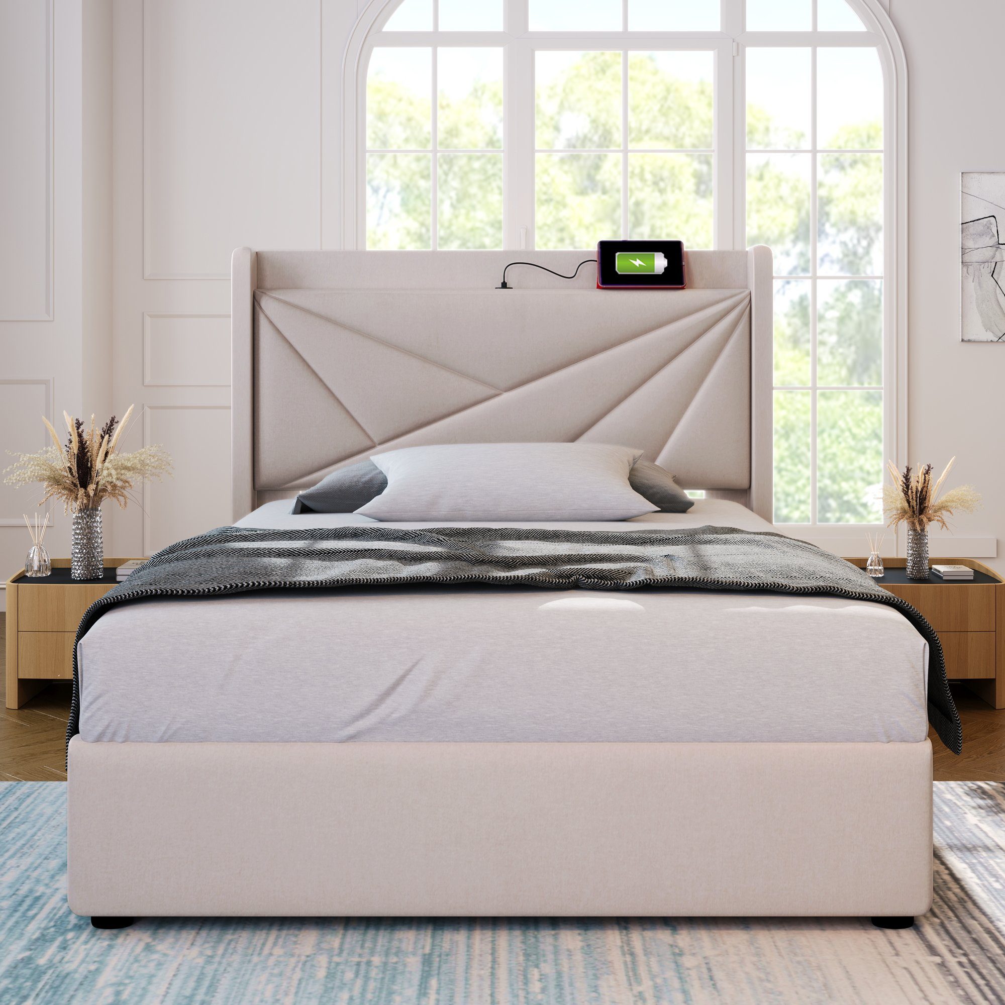 Odikalo Stauraumbett Polsterbett Doppelbett USB-C Ladefunktion günstig online kaufen