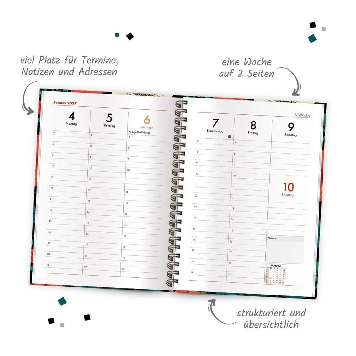 Trötsch Verlag Taschenkalender TRÖTSCH - Wochenplaner A5 mit Wire-O Blumen 2027 – Bild 4 von 4