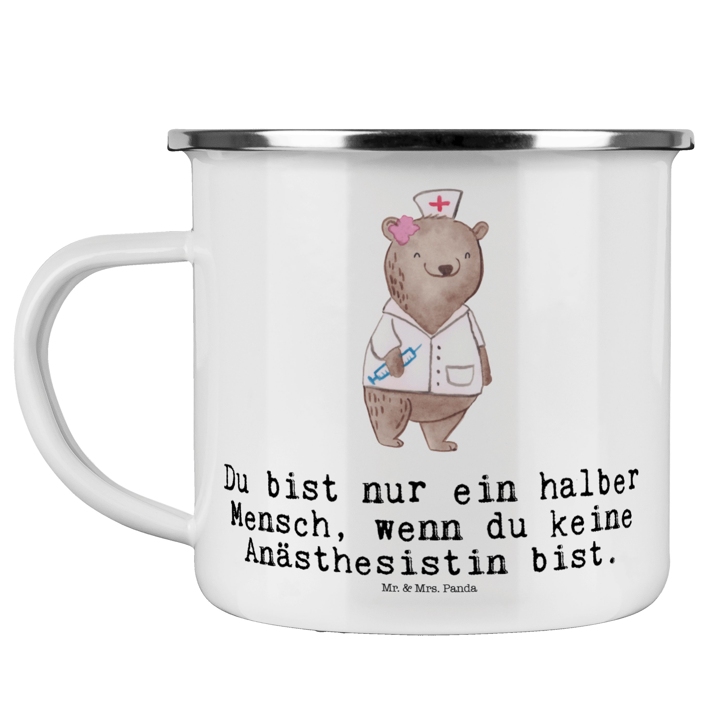 Mr. & Mrs. Panda Becher Anästhesistin mit Herz - Weiß - Geschenk, Studium, Kollegin, Kaffee B, Emaille | Becher