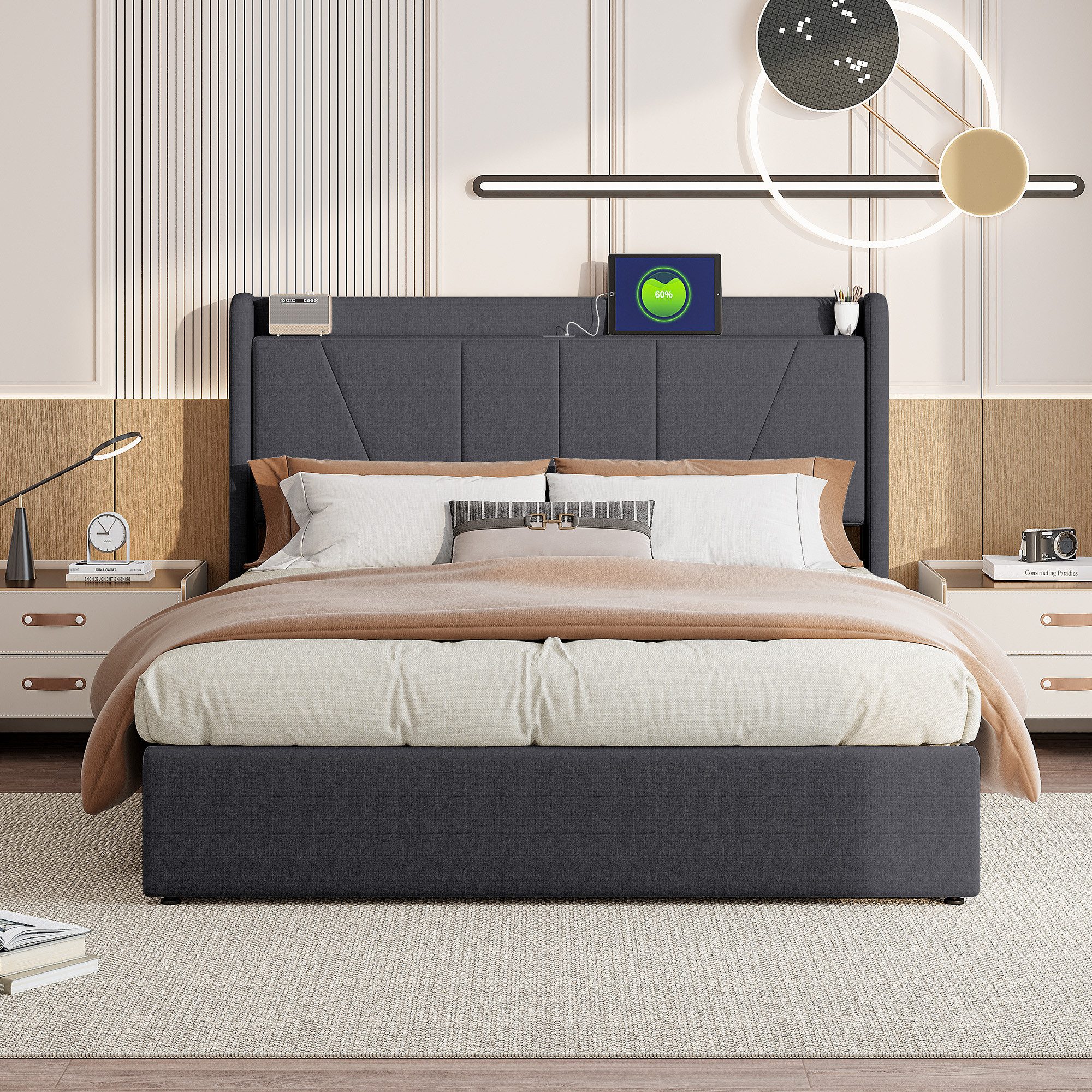 FUROKOY Stauraumbett Polsterbett Doppelbett mit USB/Typ-C günstig online kaufen