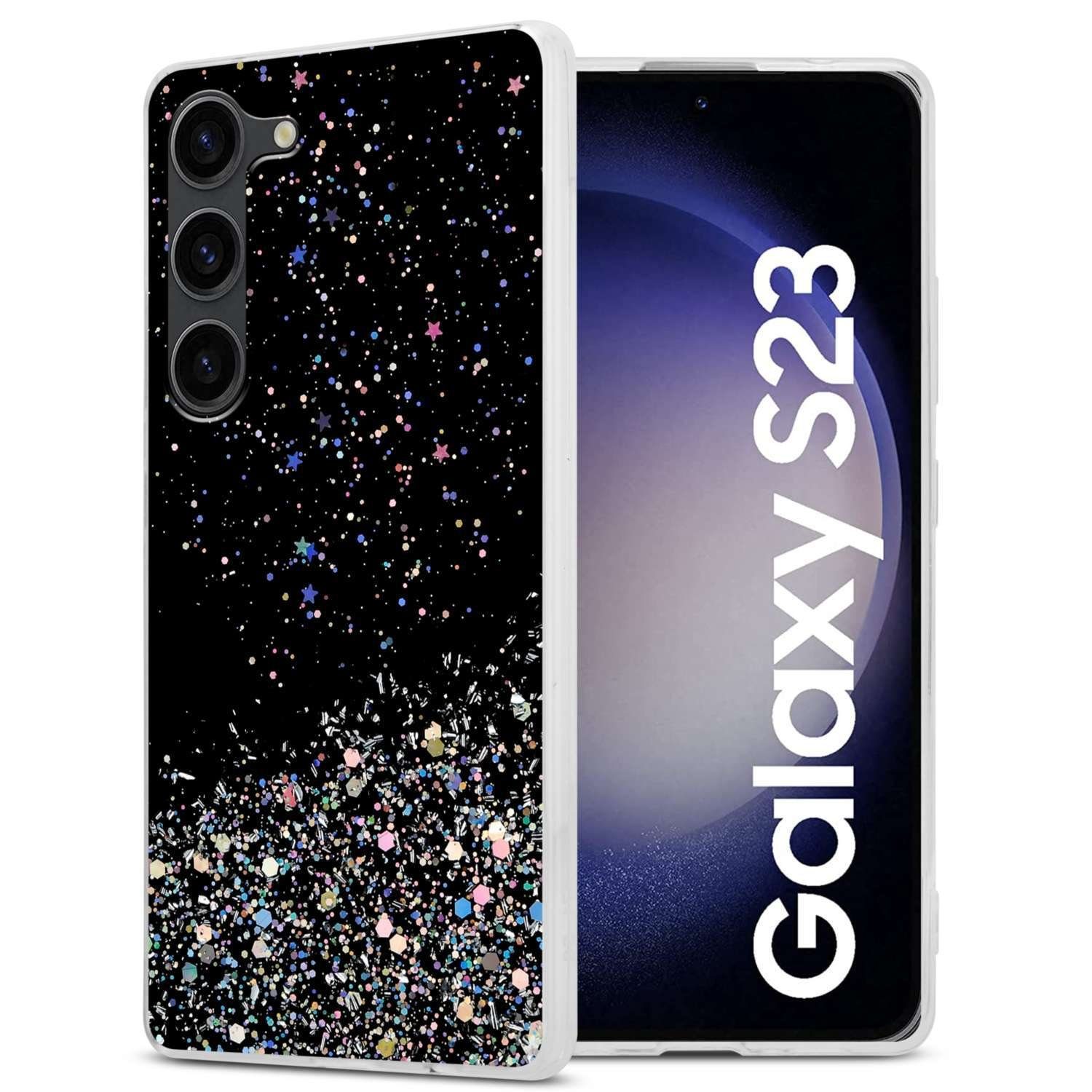 Cadorabo Handyhülle für Samsung Galaxy S23 Hülle Samsung Galaxy S23, Flexible TPU Silikon Handy Schutzhülle - Hülle - mit Glitzer