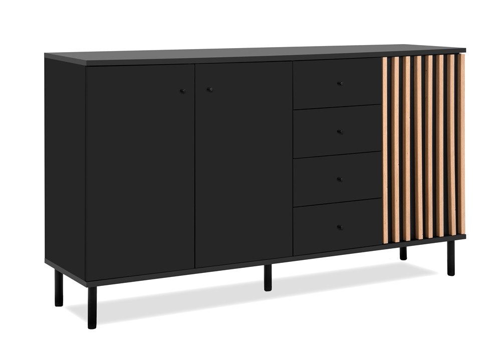 Finori Sideboard Sideboard Monza, mit 3D-Lamellen, Artisan Oak / schwarz
