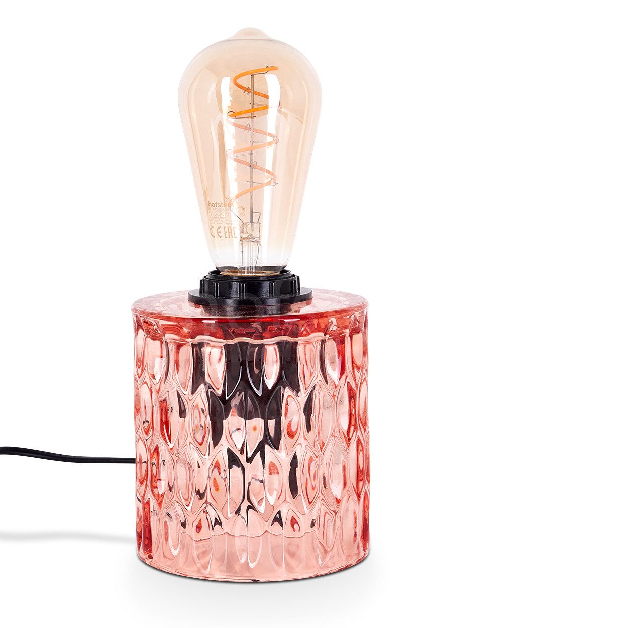 hofstein Tischleuchte Tischlampe aus Glas/Metall in Rosa/Schwarz, ohne Leuchtmittel, Glasschirm (11cm), An/-Auschalter am Kabel, 1x E27, ohne Leuchtmittel
