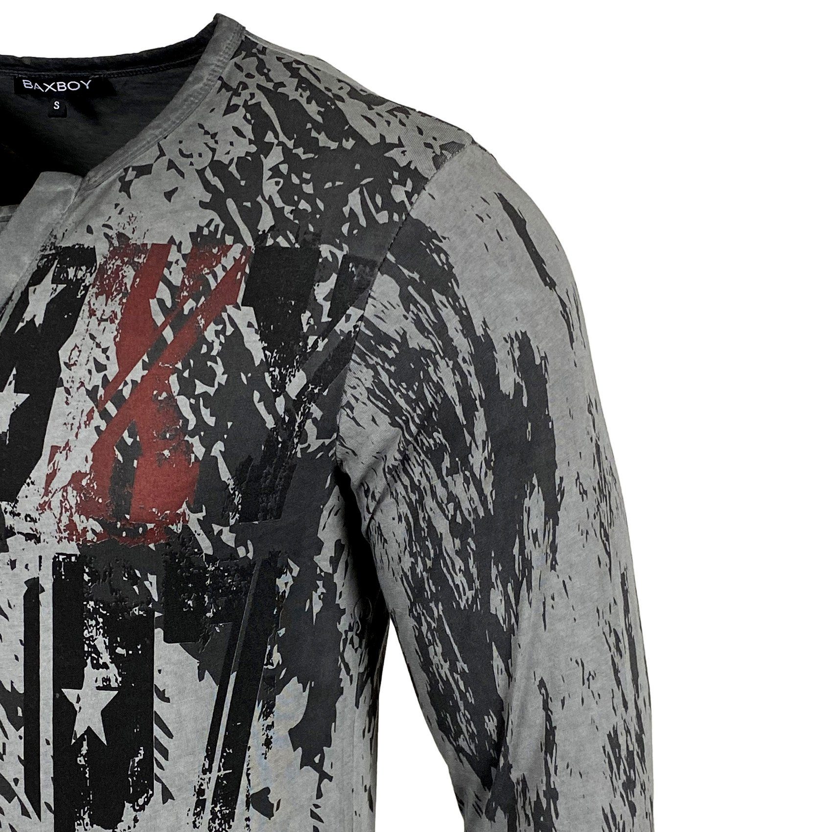 Baxboy Longshirt Langarmshirt mit trendigem All-Over Logo-Print mit Knopfleiste B-702