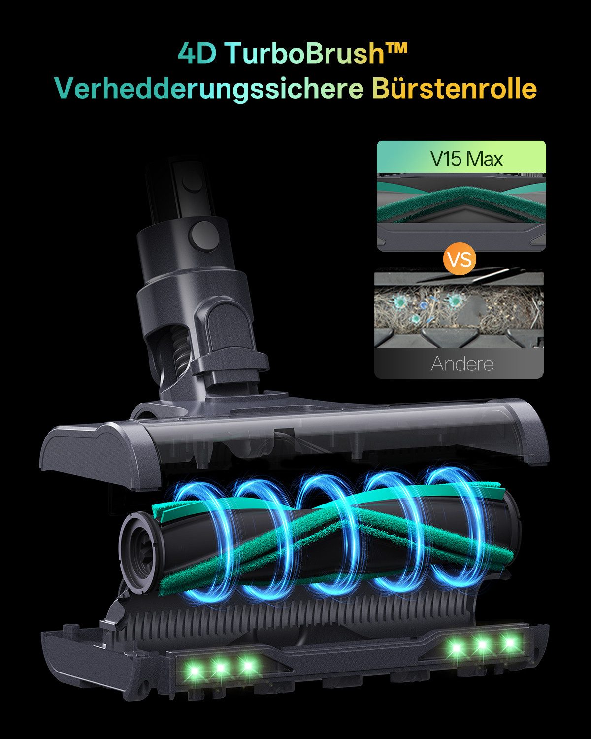 Vactidy Akku-Hand-und Stielstaubsauger V15 Max Saugen und Wischen in 1,85000PA/600W, 600 W, beutellos, DualGreen Dual-Grünlicht-Erkennungstechnologie, 7-Zyklon-Technologie