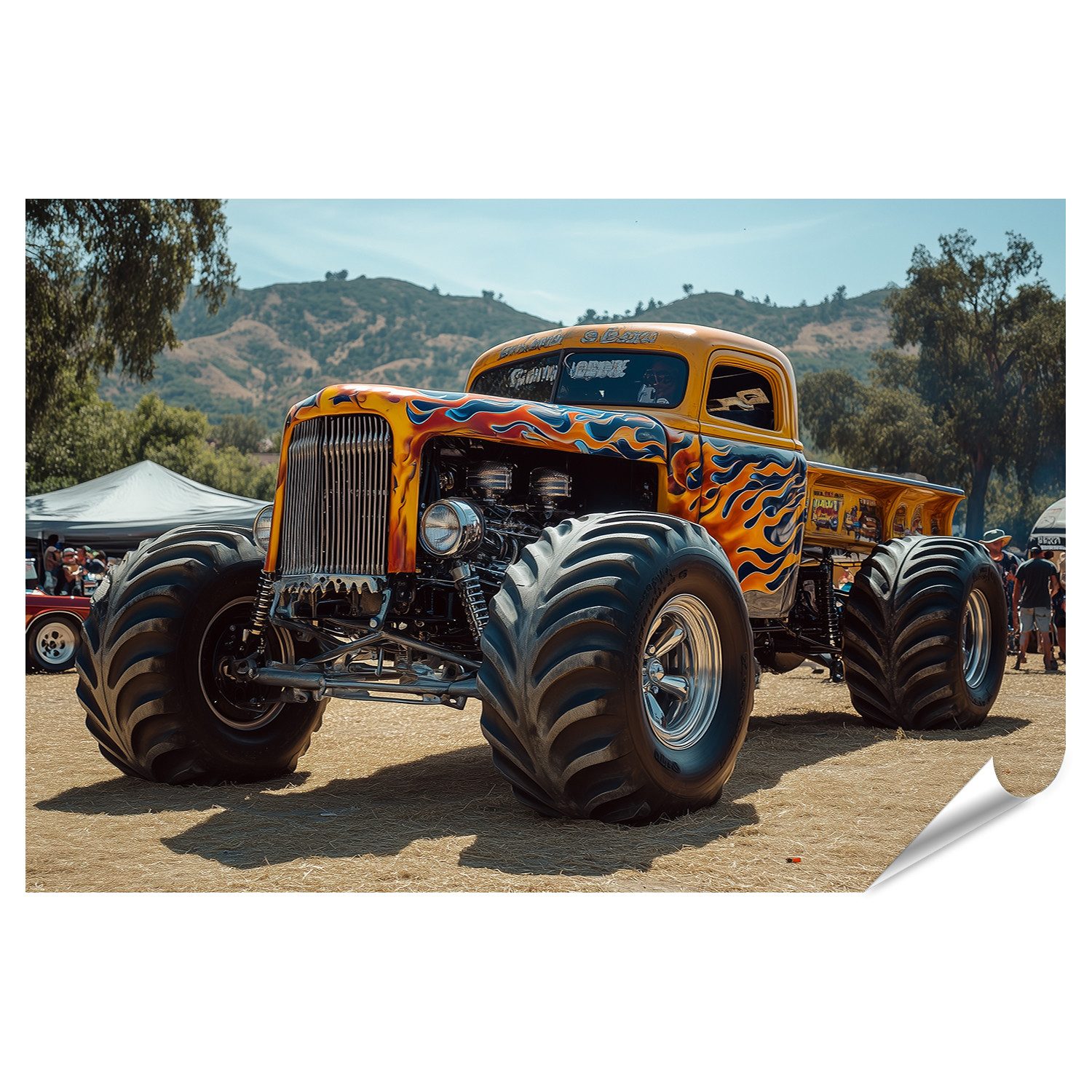 islandburner Poster Klassischer Hot Rod mit Flammenlackierung