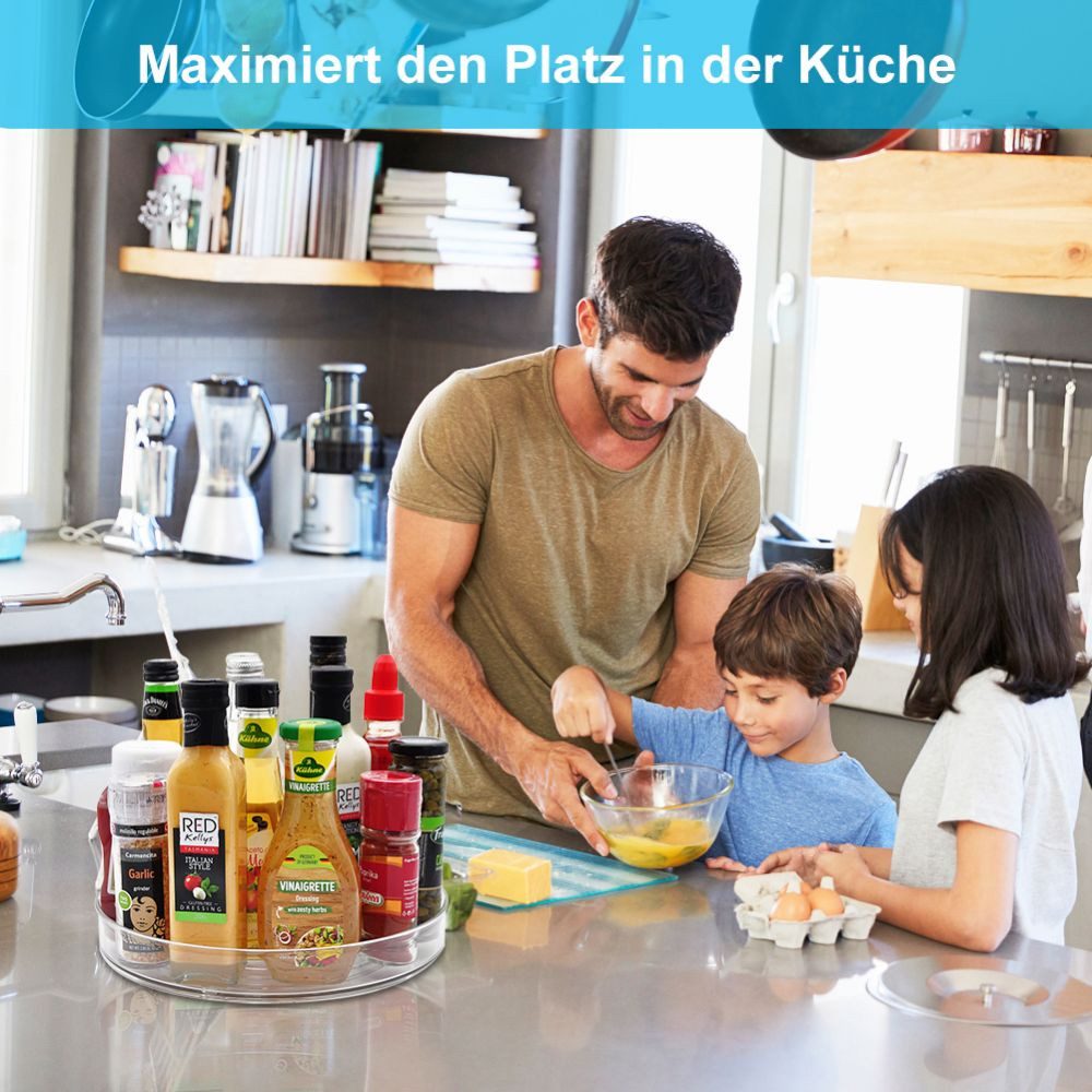 HUGERSTONE Make-Up Organizer kühlschrank organizer drehteller küchen organizer, 27x27x4,6cm, 1-tlg., Werkstoff:PET+PVC, zum Aufbewahren und Organisieren von Kosmetik,Konserven,Gewürzen