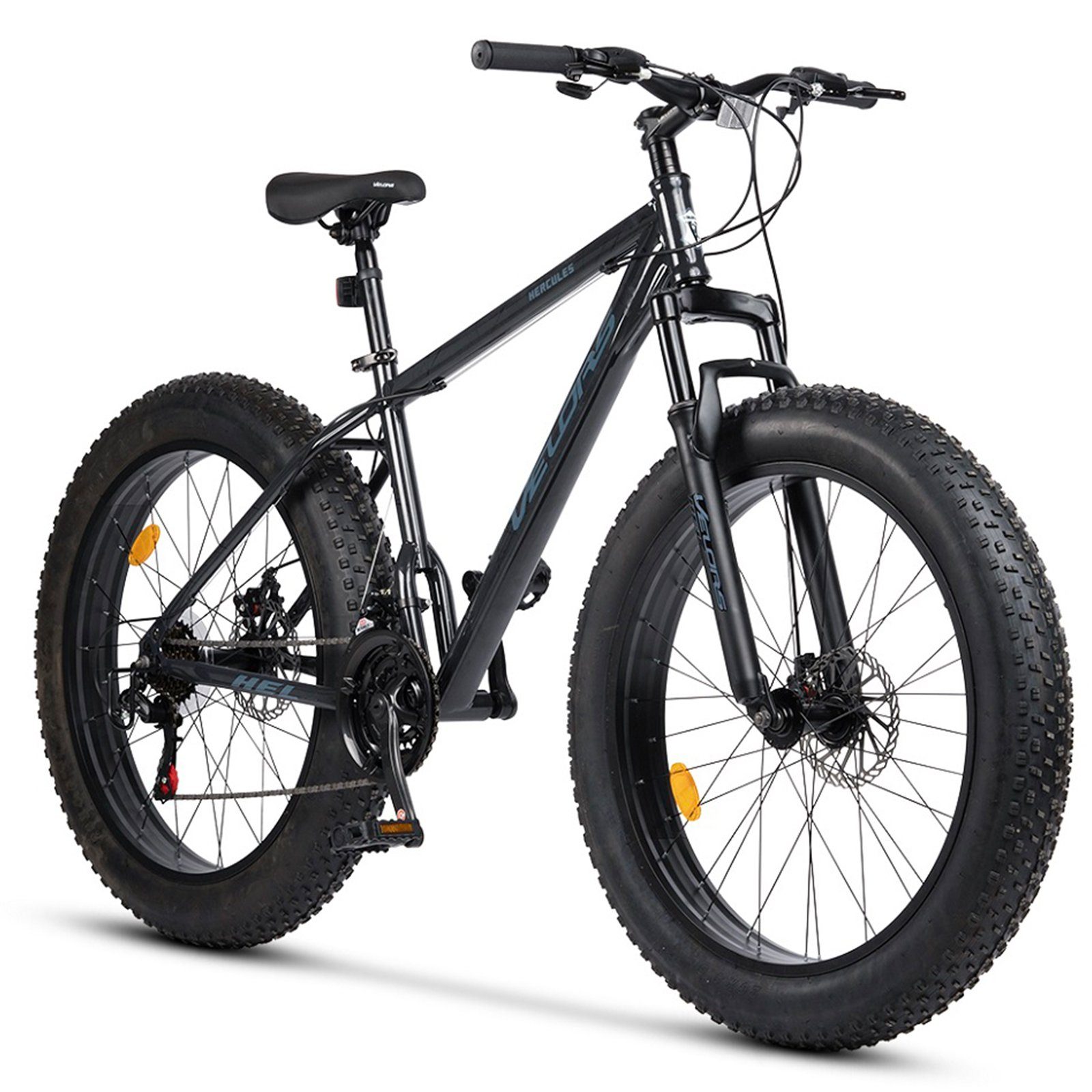 Velors Fatbike Kettenschaltung, Fatbike Schaltwerk, Herren 26 21 mechanische Jungen, 4,0 Fat (hochwertiger Damen, für Mountainbike Rahmen, Bike Shimano Tourney MTB Gang schwarz/grau Zoll Mountainbike Scheibenbremse)