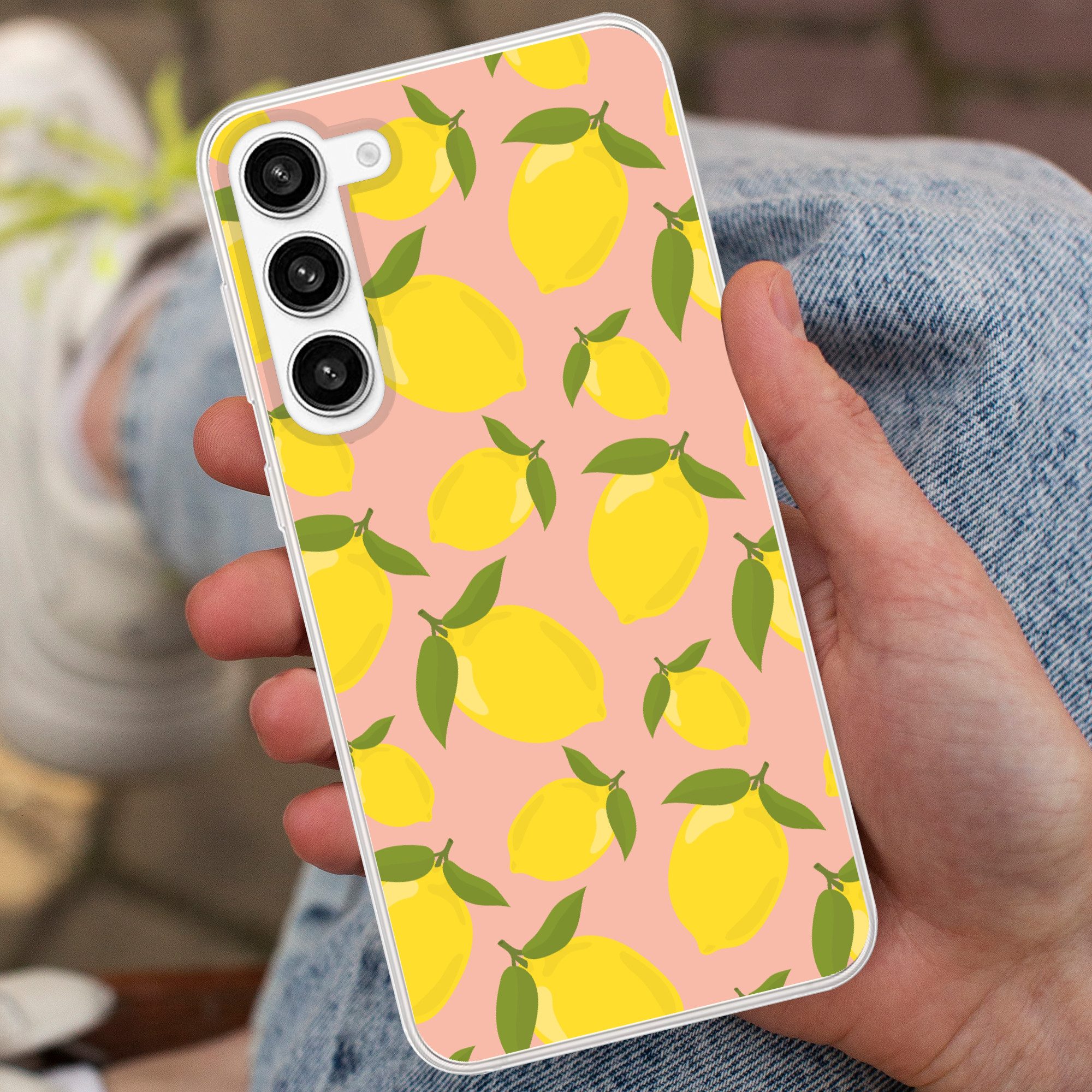 MuchoWow Handyhülle für Samsung Galaxy S23 Plus Zitronen - Gelb - Rosa - Muster - Obst, Phone Case, Silikon, Schutzhülle Dünn