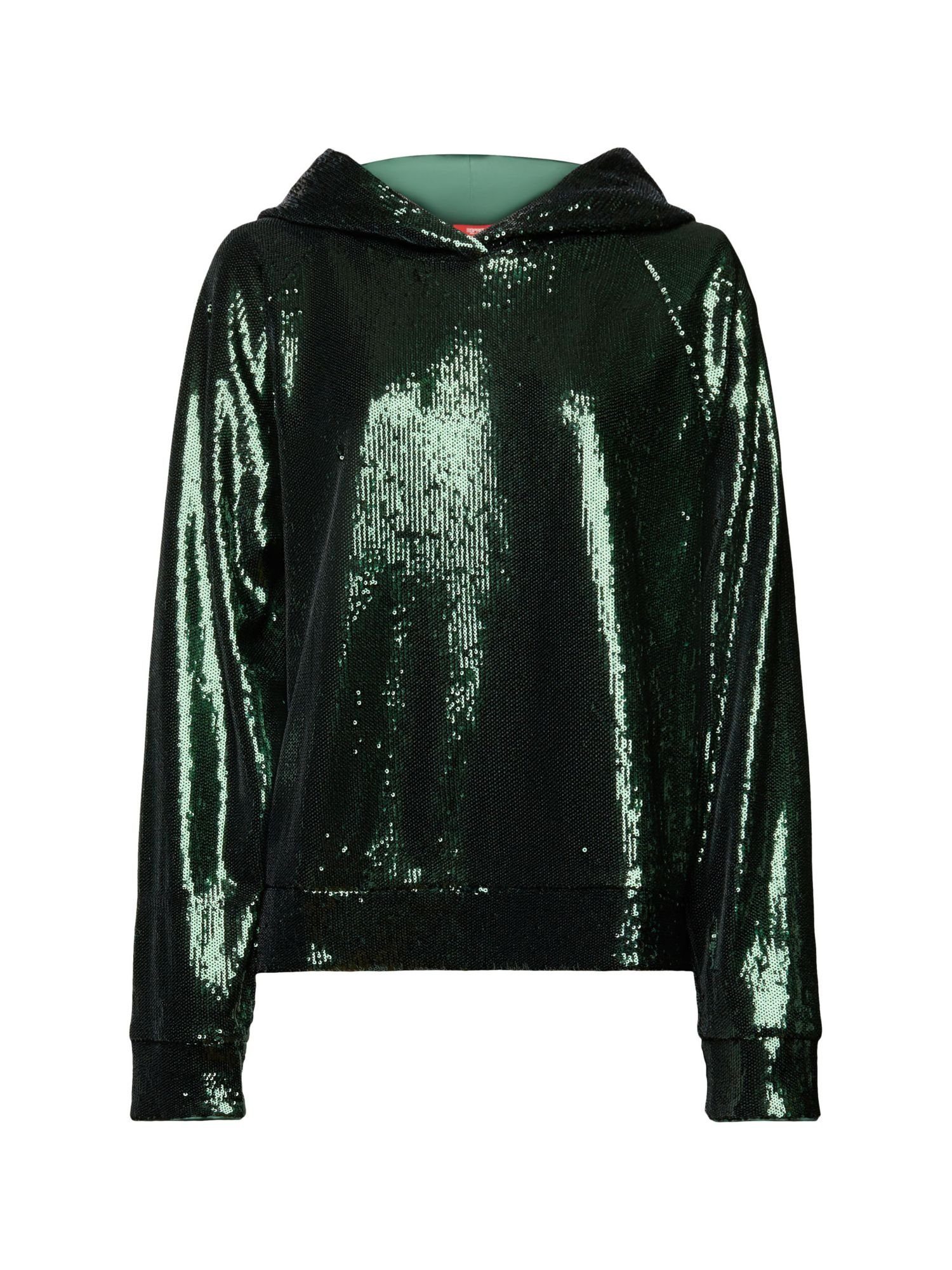 Esprit Sweatshirt Hoodie mit Pailletten (1-tlg) EMERALD GREEN