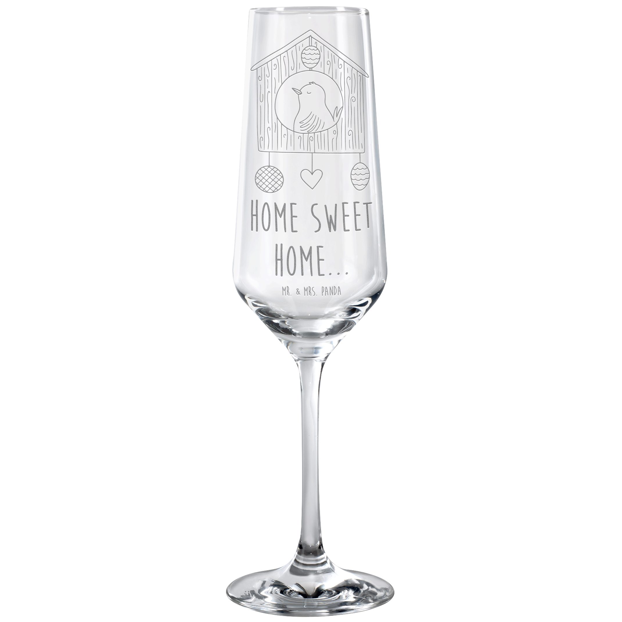 Mr. & Mrs. Panda Sektglas Vogelhaus Home, Champagnerglas, Transparent, Umzug, Glas, Haus, Champ, 1-tlg., Premium Glas