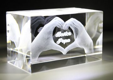 VIP-LASER Dekofigur 3D Glasquader I Herz aus Händen mit Gravur I Text: Bester Papa!, Hochwertige Geschenkbox, Made in Germany, Familienbetrieb