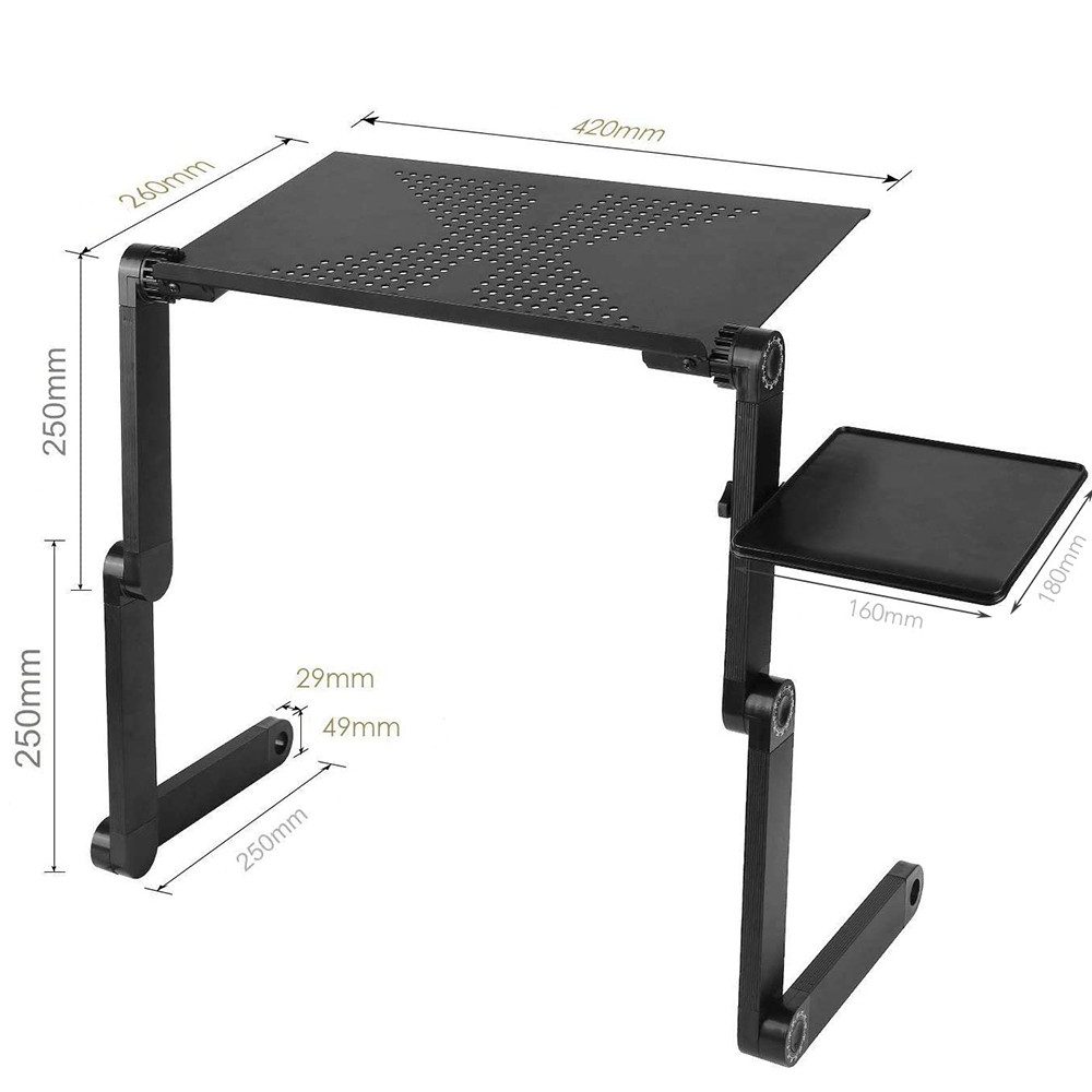 JEOBEST Laptoptisch Laptop-Ständer, Aluminiumlegierung Platte 42x26cm, Klappbarer, Verstellbar, Tragbares Bett Frühstück Tablett Buch Ständer