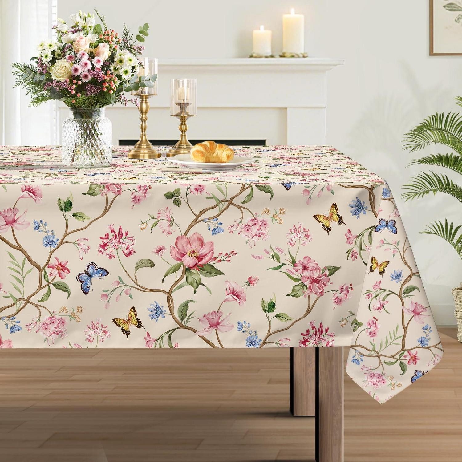 LuxusKollektion Tischdecke Tischdecke Blumen Garten 140x100cm Rosa (1-tlg)
