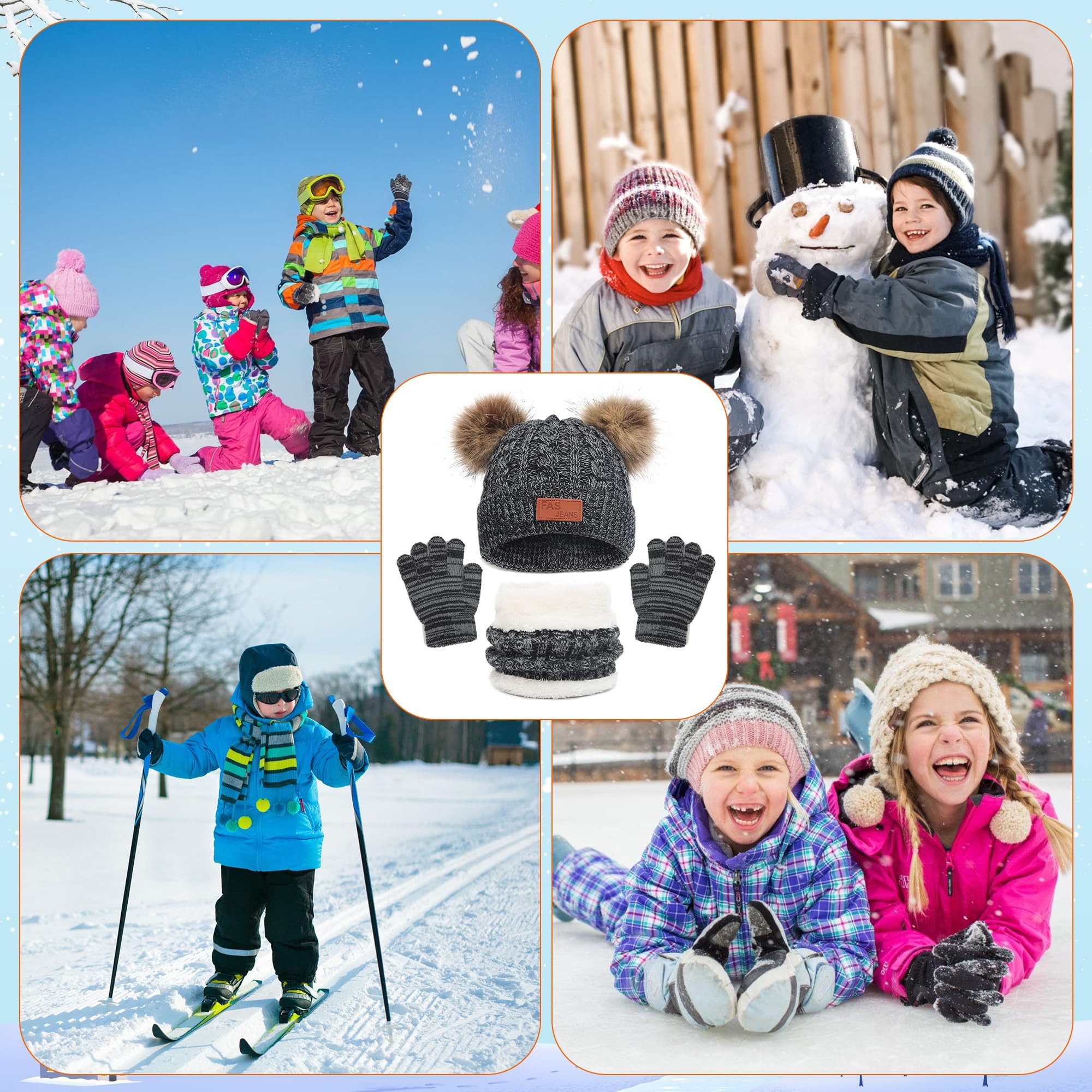 Coonoor Filzhut Kinder Unisex Strickmütze Winter Warme Schal Handschuhe Set für Kinder 1-5 Jahre