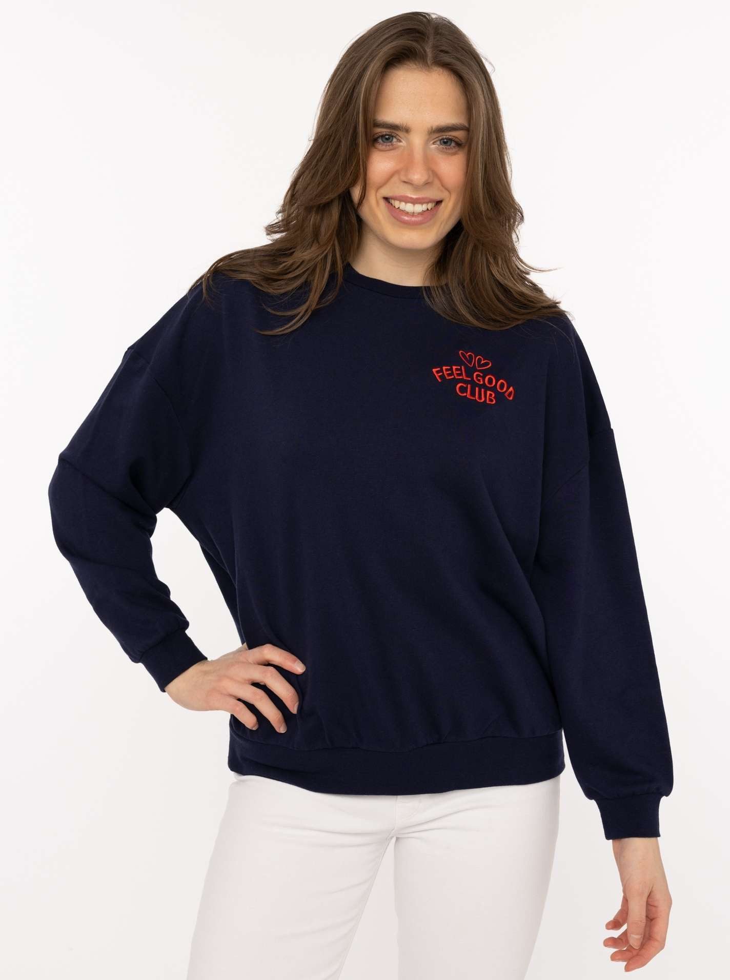 Zwillingsherz Sweatshirt "Feel Good Club" Rundhals, kleine Stickerei vorne