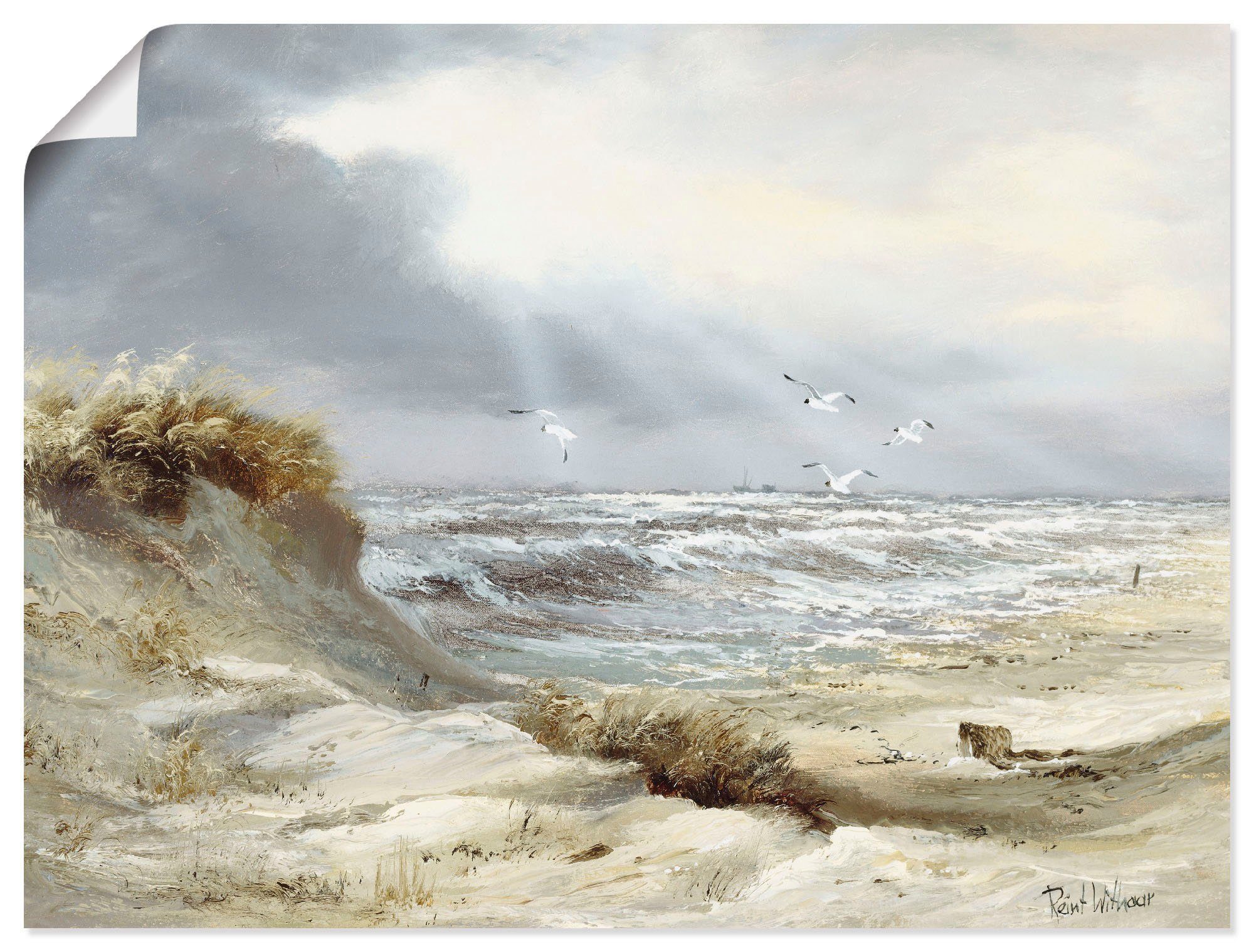 (1 St), in Artland als Leinwandbild, oder an Wandaufkleber Größen Dünen versch. See, Wandbild Poster Küste stürmischen der