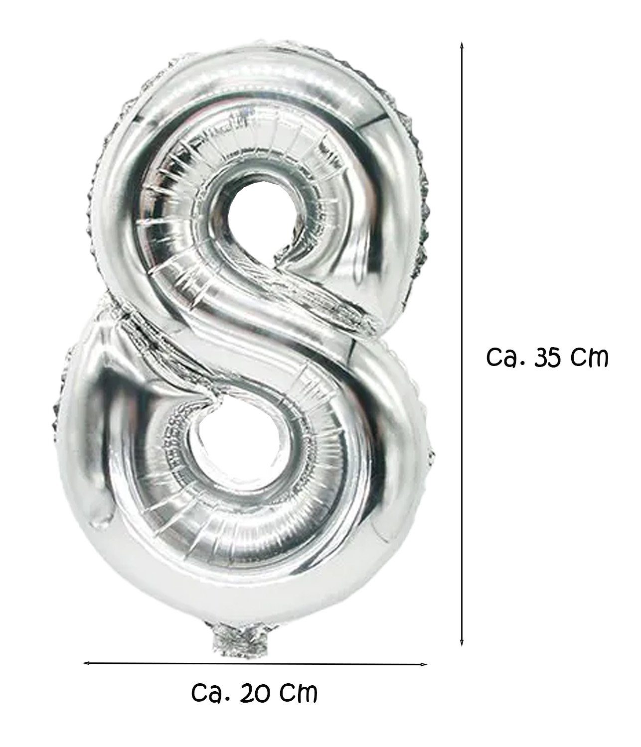 "8" Spalier 8 Dekoration 35 cm cm x Ballons silber silber Folienluftballon 20