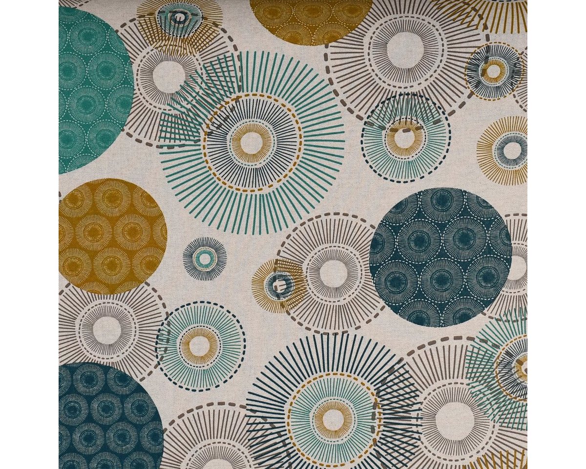Thumbnail - SCHÖNER LEBEN. Stoff Dekostoff Halb-Panama Alvares Kreise Ornamente natur blau grün 155cm