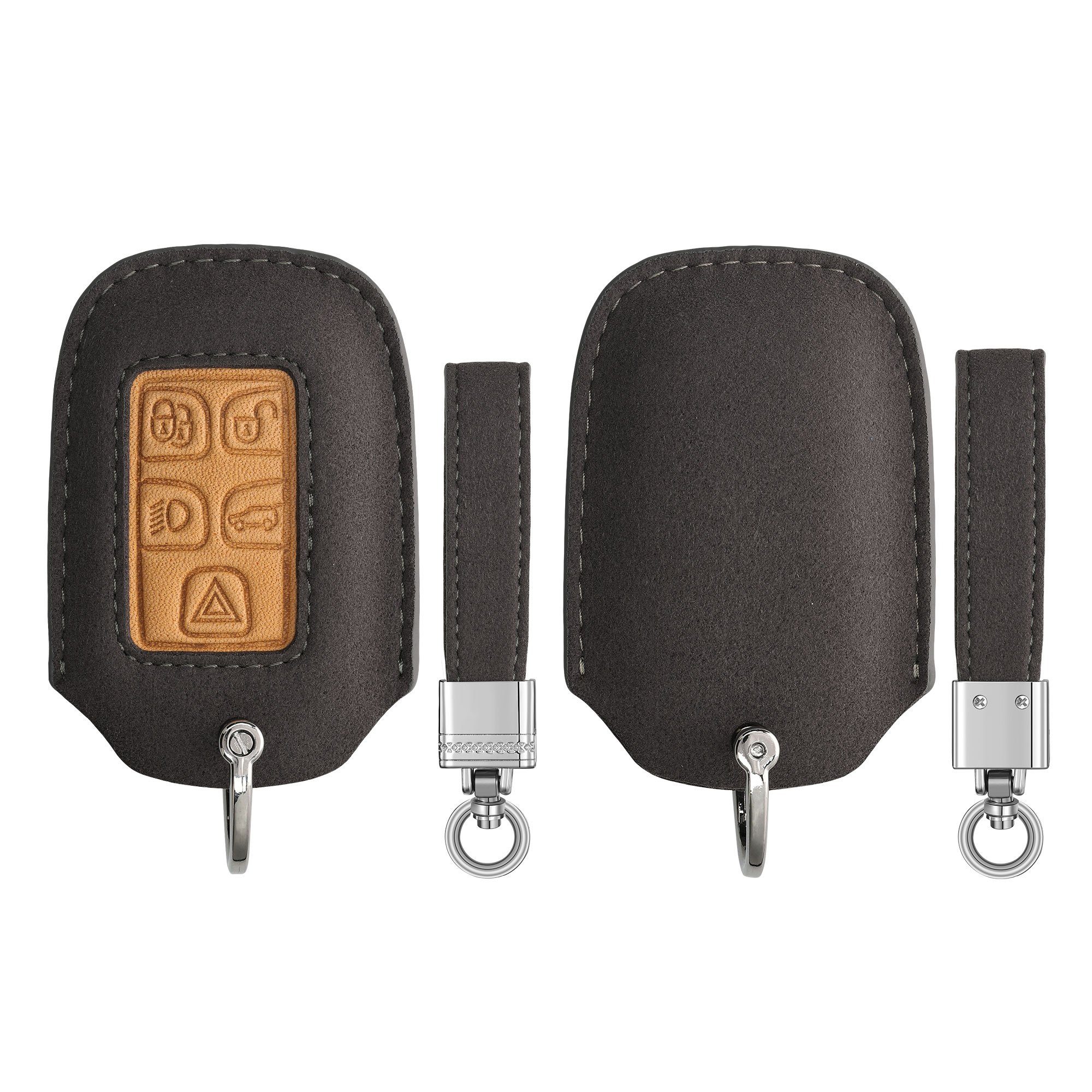 Hülle Braun Schlüssel Jaguar, Rover Schlüsseltasche Land - Schlüsselhülle Cover in Kunstleder Grau Autoschlüssel für kwmobile Case