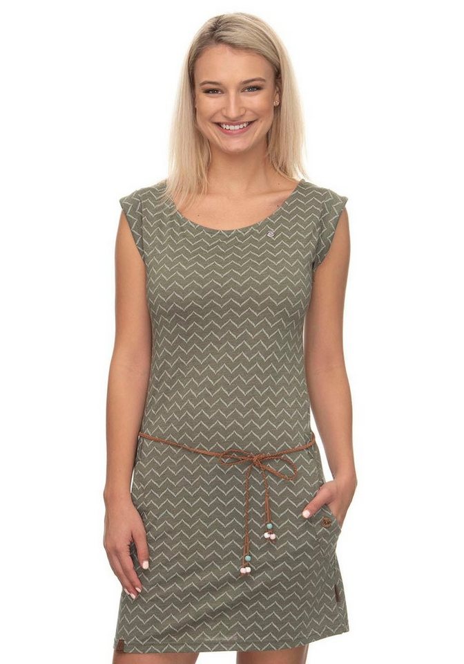 Ragwear Shirtkleid »TAG ZIG ZAG« (2-tlg., mit abnehmbarem Gürtel) mit "Zig Zag" Alloverprint in grün