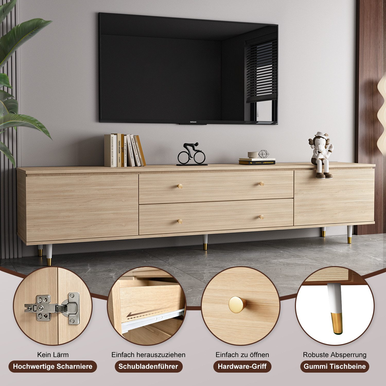 Lexzurn TV-Schrank Hängender TV-Schrank,175cm,Lowboard,Fernsehschrank (TV-Lowboard,TV-Möbel,Erfüllt den Umweltstandard E1,Gesamtabmessungen: 175*50*33cm,Schließ – Bild 3 von 5