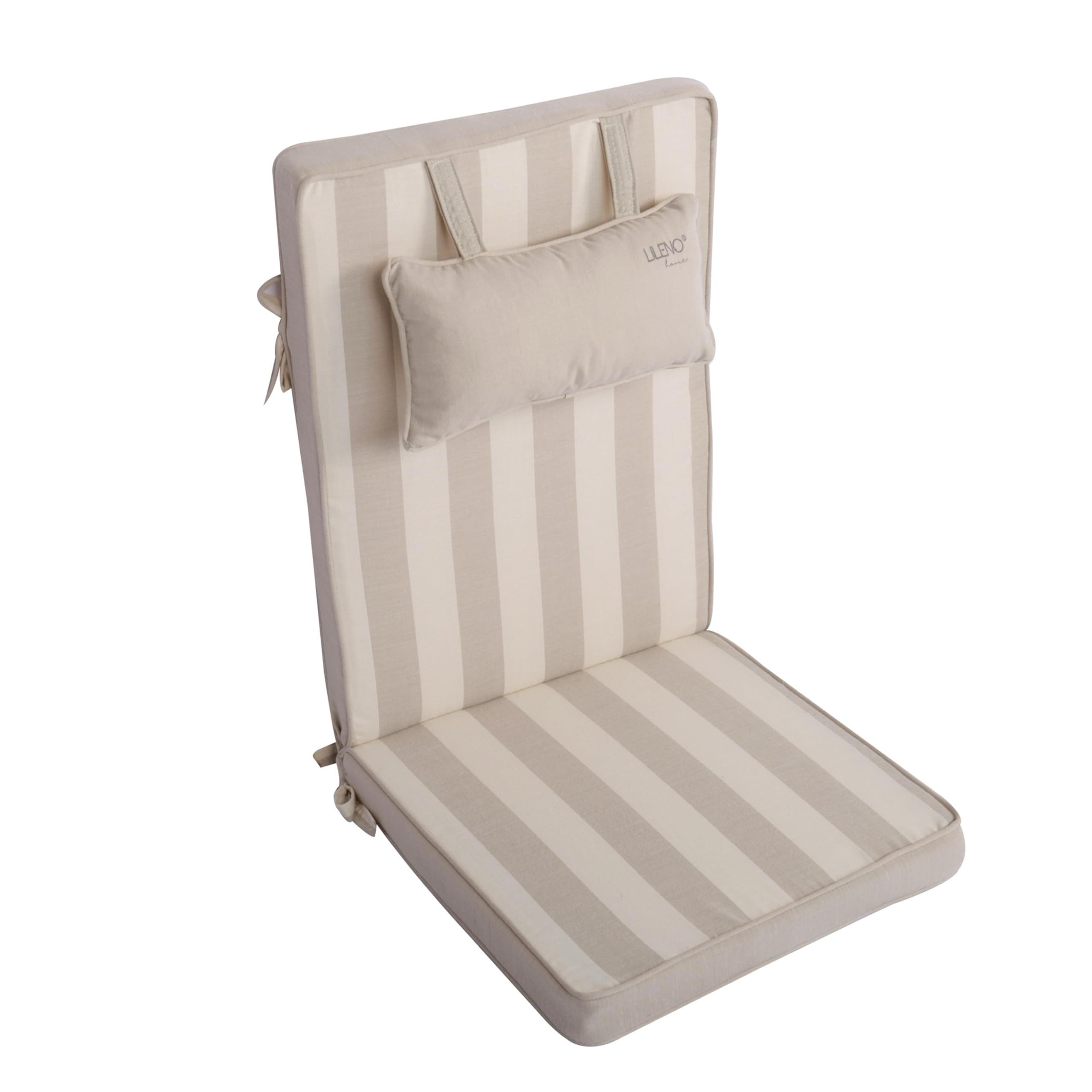 LILENO HOME Hochlehnerauflage mit Kopfkissen, bequeme Sitzauflage für Gartenmöbel, Stuhlkissen, (1er Set), Polsterauflage Blockstreifen Beige, Sitzpolster für Klappstühle