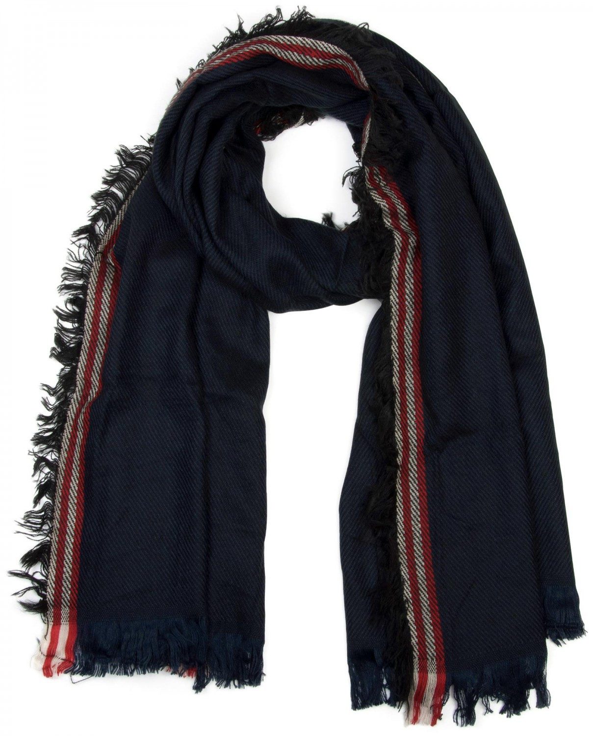 Strickschal Breiter XXL Schal mit Fransen und Streifen Muster