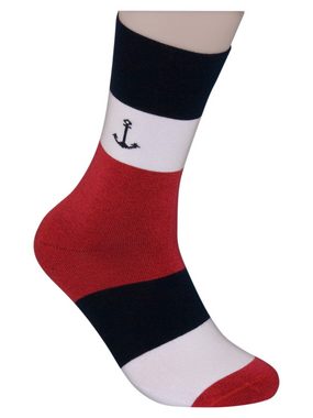 Die Sockenbude Basicsocken MARITIM - Damensocken (Bund, 5-Paar, rot blau weiss) mit Komfortbund ohne Gummi