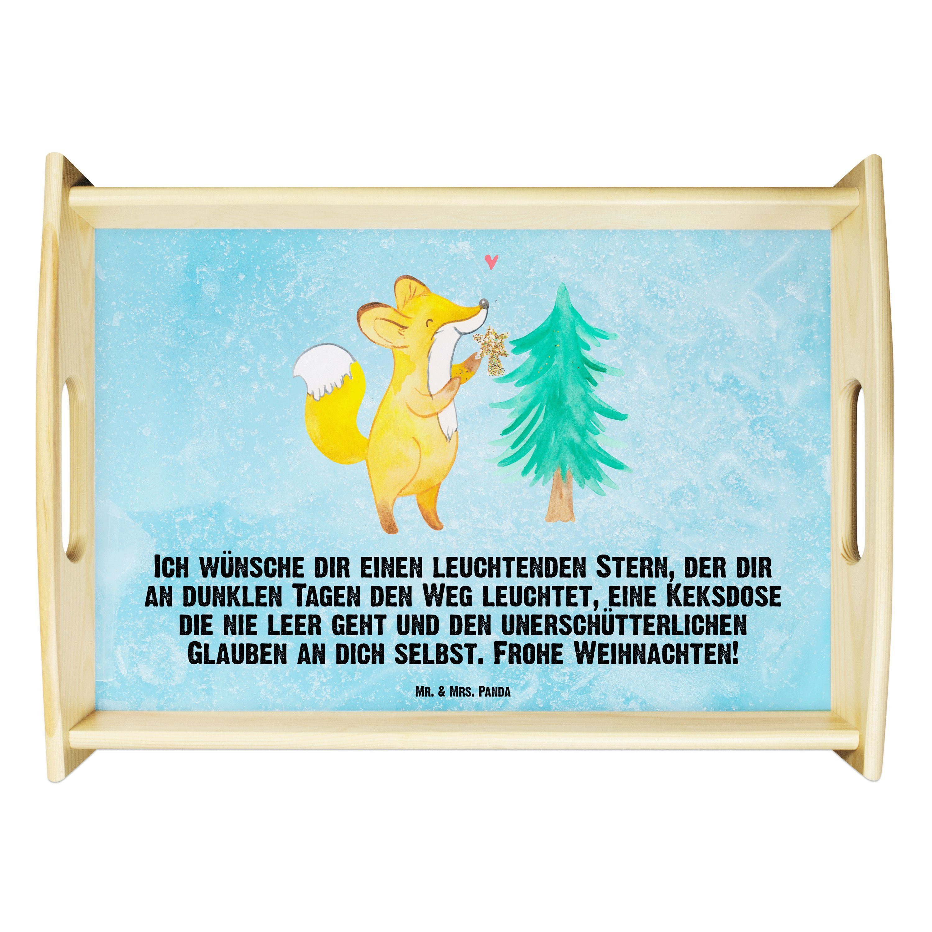 Mr. & Mrs. Panda Tablett Fuchs Weihnachtsbaum - Eisblau - Geschenk, Advent, Winter, Nikolaus, Echtholz lasiert, (1-tlg), Strahlender Aufdruck