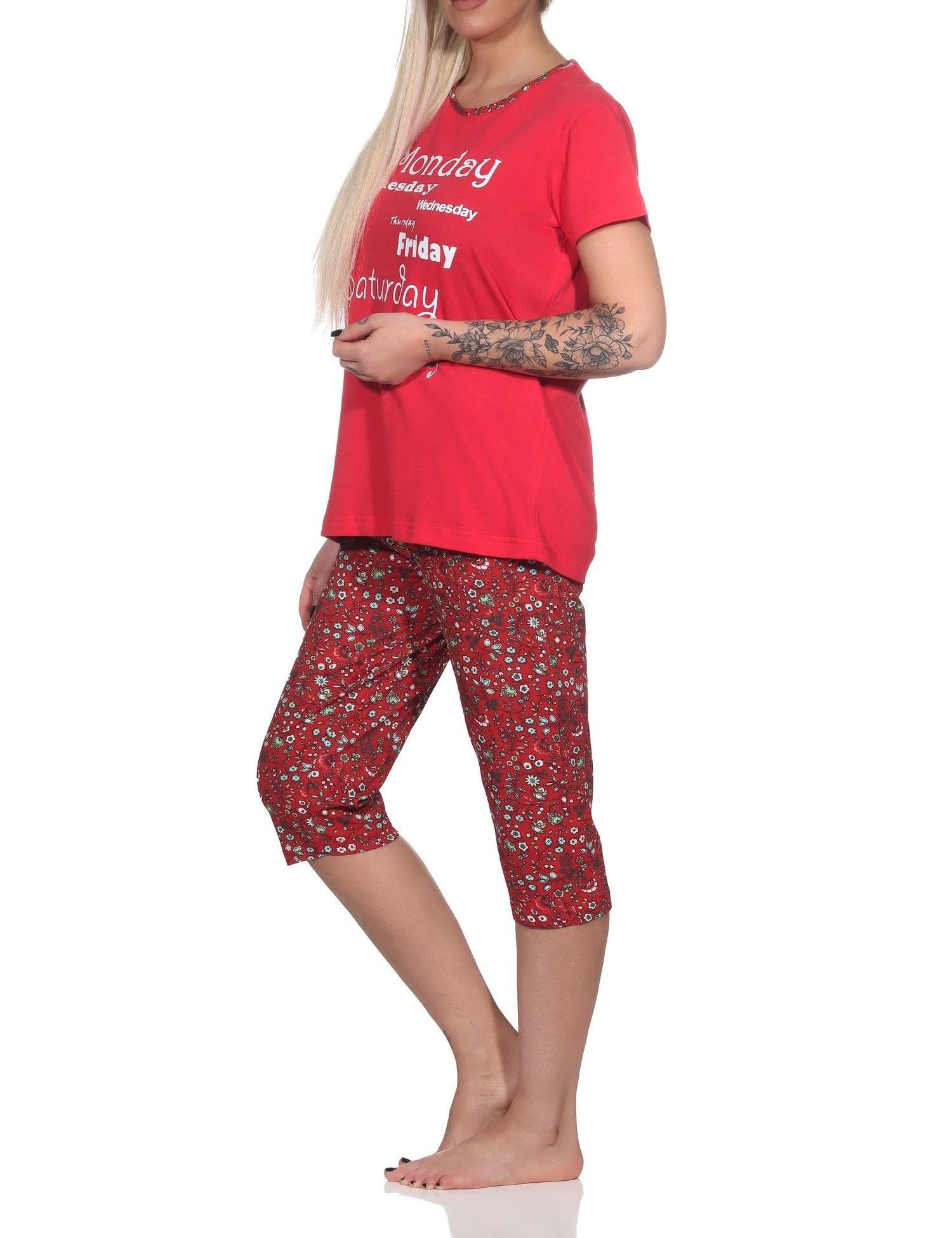 Normann Pyjama Lässiger Damen Capri Pyjama mit Allover-Muster und Frontprint – Bild 3 von 5