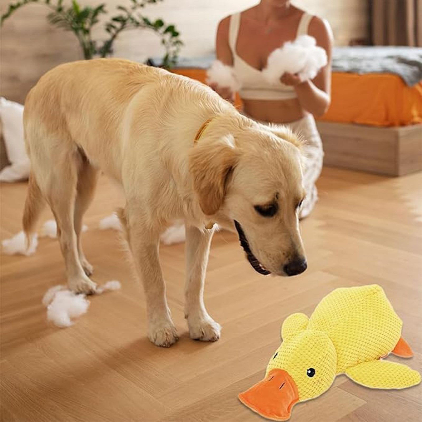 MODFU Tierkuscheltier Süße Spielzeugente Plüsch-Hundespielzeug Spielzeug Katzenangel, Hunde Anti Stress Ente Gelb Quietschspielzeug Interaktivesspielzeug (1-tlg) Ihrem haustier gesellschaft und endlosen spaß